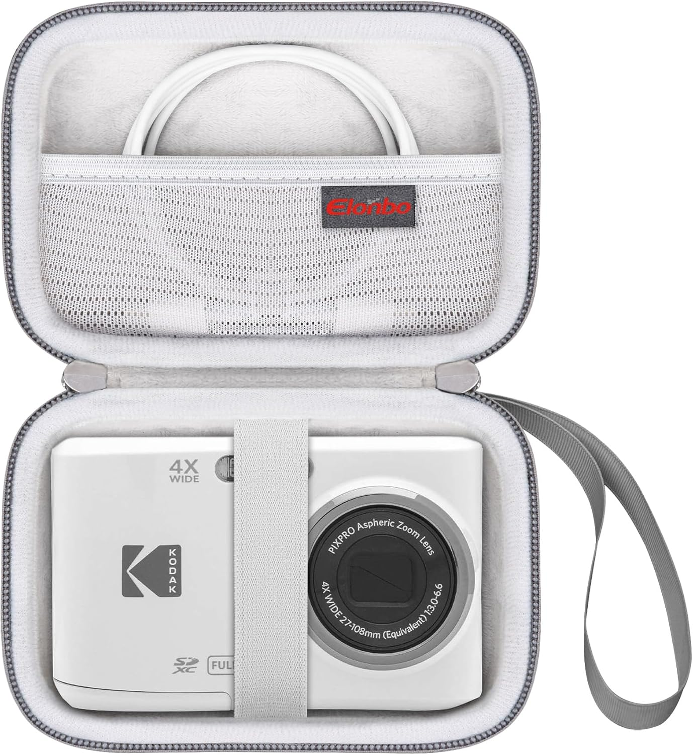 Elonbo Camera Carrying Case for Kodak PIXPRO FZ55 / FZ53 / FZ45 / FZ43 16MP Digital Camera, Vlogging Camera Storage Holder Trave Bag, ​Mesh Bag Fits Batteries, Cable, Memory Card, Card Reader, Black