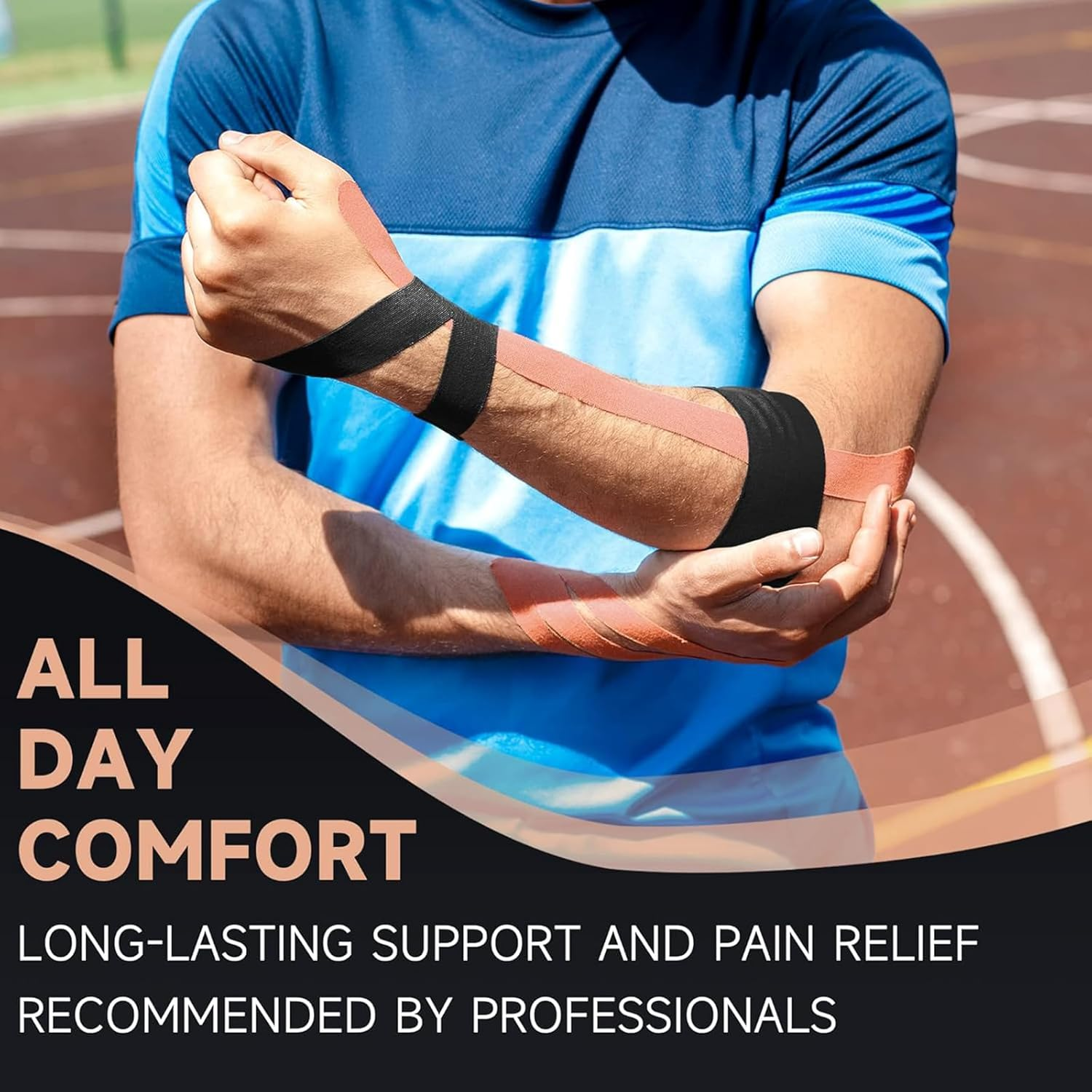 Kinesiology Tape，Elastic Premium Athletic Tape， Latex Free Waterproof and Sweat-Proof（Black and Light Brown)-5Cm X 5M for Muscle Building,Knees,Anles,Shoulder,Pain Relief and Injury Recovery image number 3