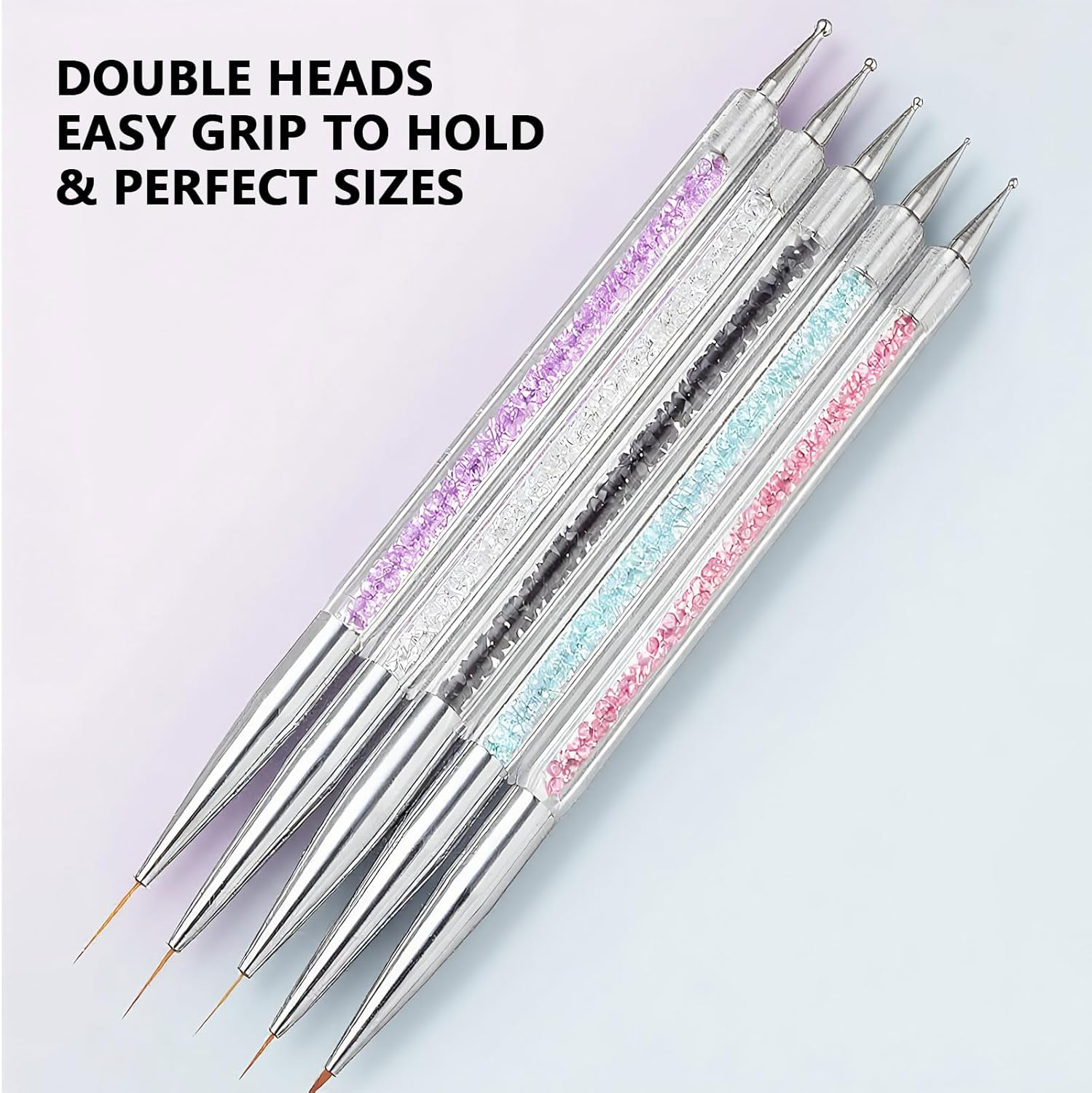 Unron 5 Pcs Double Ended Stainless Steel Acrylic Nail Brush Set for Nail Art, Durable Manicure Brush Pen Tools for Salon and Home DIY Use &ndash; Unron image number 3