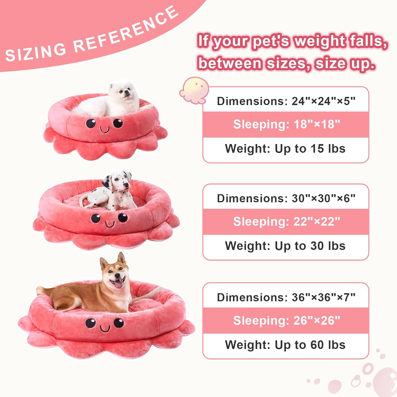 Jiupety Cute Calming Dog Beds Clearance for Large Dogs, Anxiety Bolster Dog Bed with Octopus Shape, Pink, Red, Boho, round Pet Bed Cat with Removable Cushion image number 6