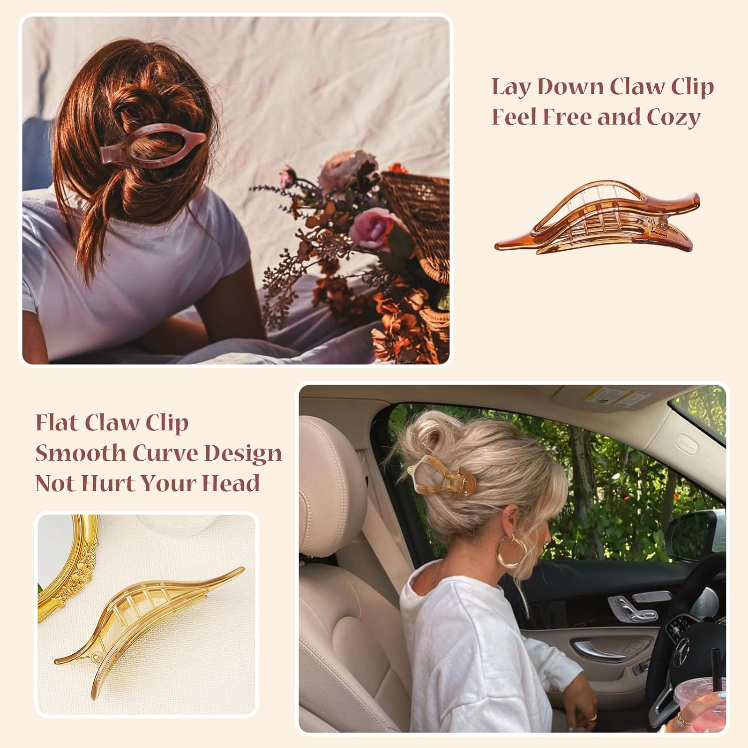 CHANDAT Flat Hair Clip 6 Pcs Lay down Claw Clips Hair Accessories for Women -Jelly - Blue Brown image number 3