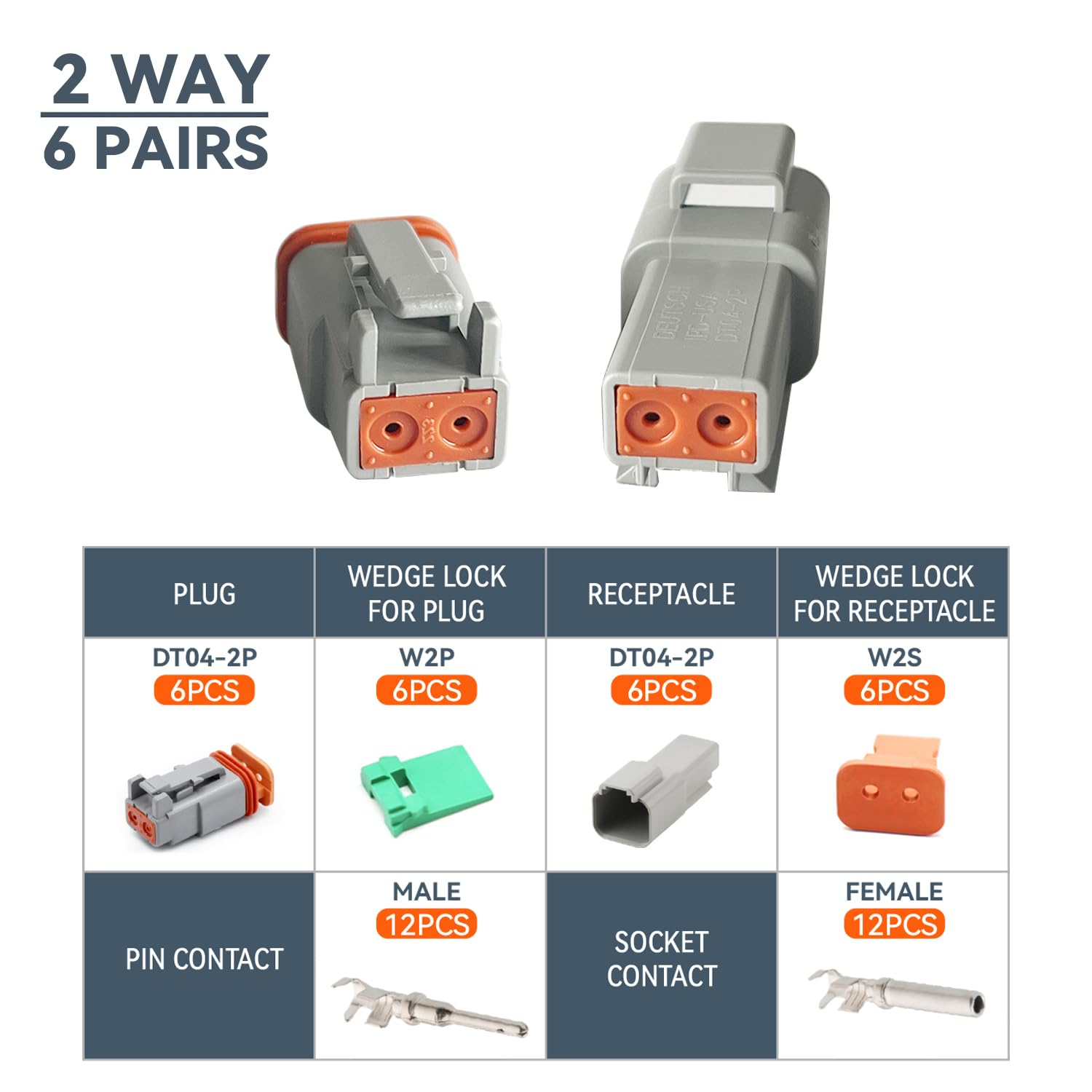 48PCS DT Deutsch Connector Kit, 6 Kits 2 Pin DT Connectors with Solid Contacts, Waterproof Automotive Electrical Connectors Assortment for Automotive Repair image number 3