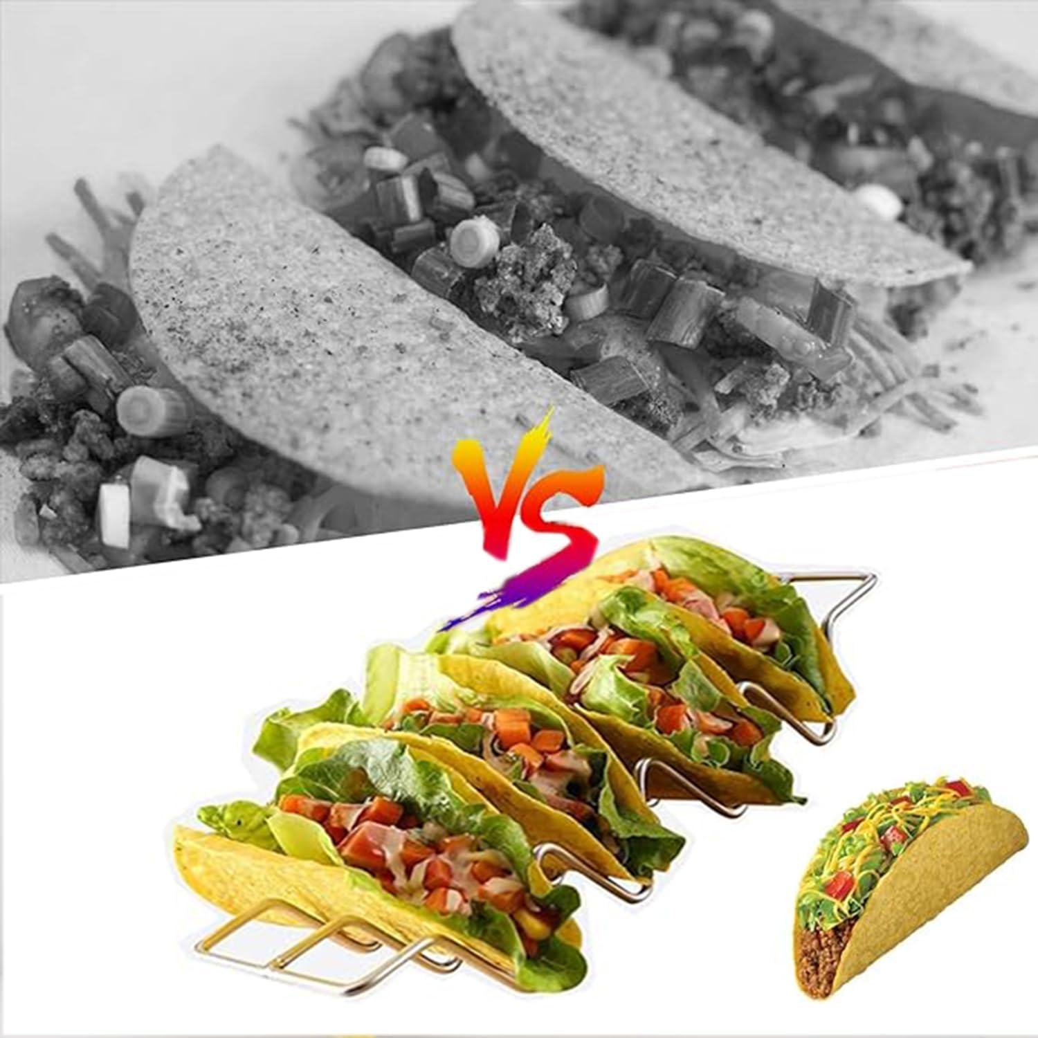 3Pcs Taco Holder, Stainless Steel Taco Shell Holder Stand, Hold 3 or 4 Hard or Soft Shell Taco, Taco Tray Plates for Bar Kitchen Baking, Oven Dishwasher and Grill Safe, Gifts Accessories image number 5