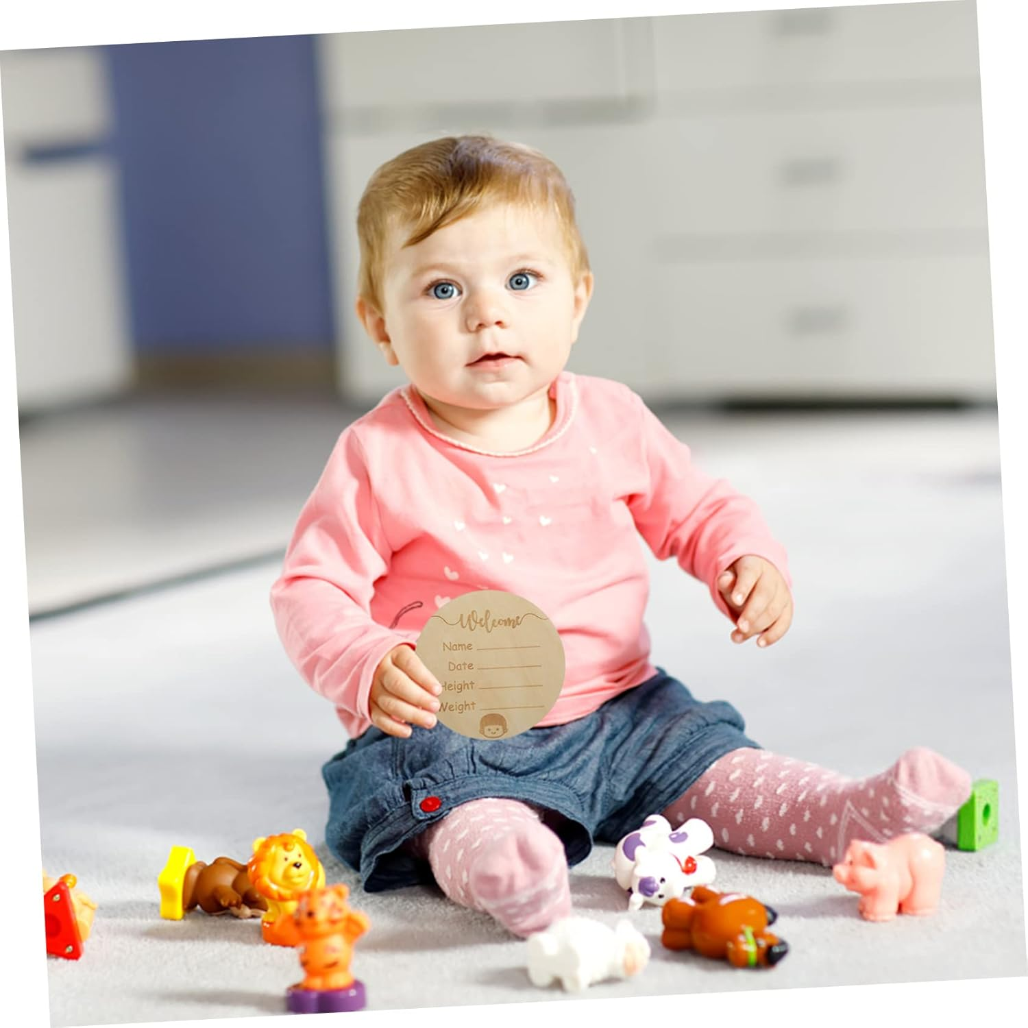 Wooden Arrival Sign round Birth Announcement Name Sign for Newborn Welcome Home Decor image number 4