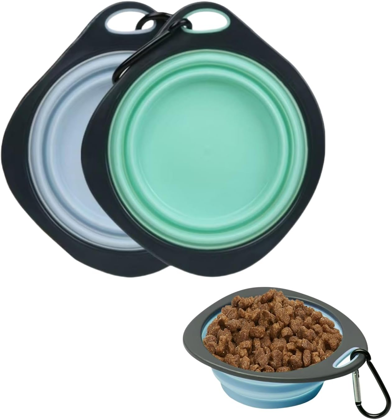 Bryzant Collapsible Pet Bowls 2-Pack Portable Silicone Pet Travel Water Bowl Suitable for Outdoor Travel Hiking Camping Convenient Dog and Cat Feeding Plate with Mountaineering Buckle