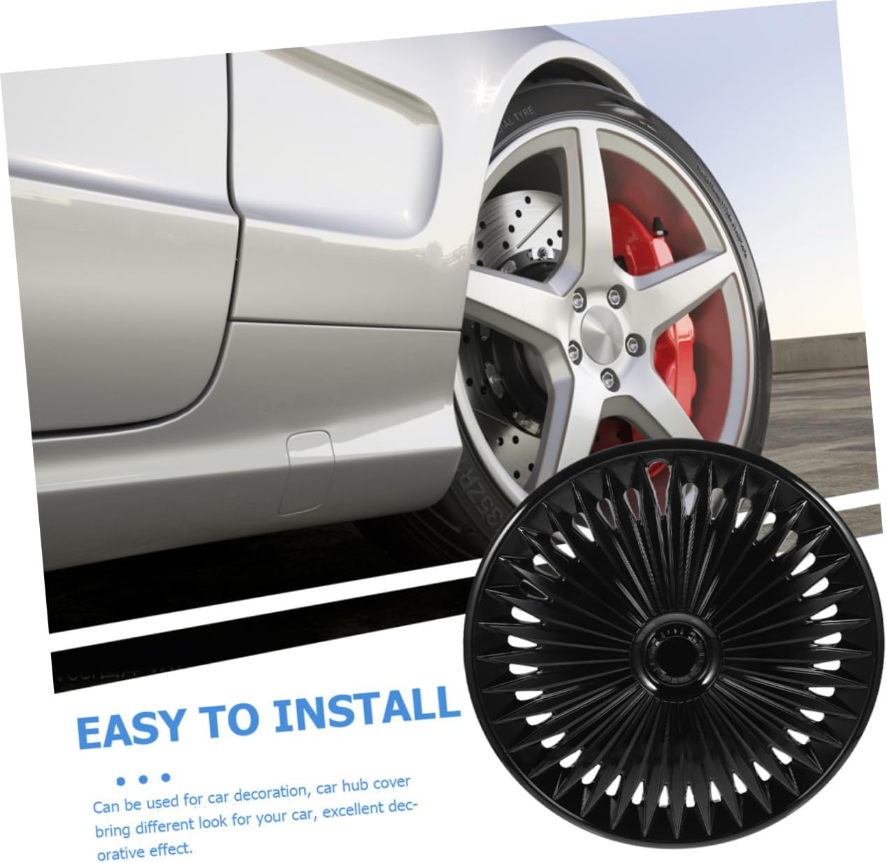 GETAJGHSD 14-Inch Automotive Hub Cover Black Decorative Wheel Hub Cap Replacement for Car Exterior, Universal Wheel Rim Cover Suitable for Passenger Vehicles image number 1