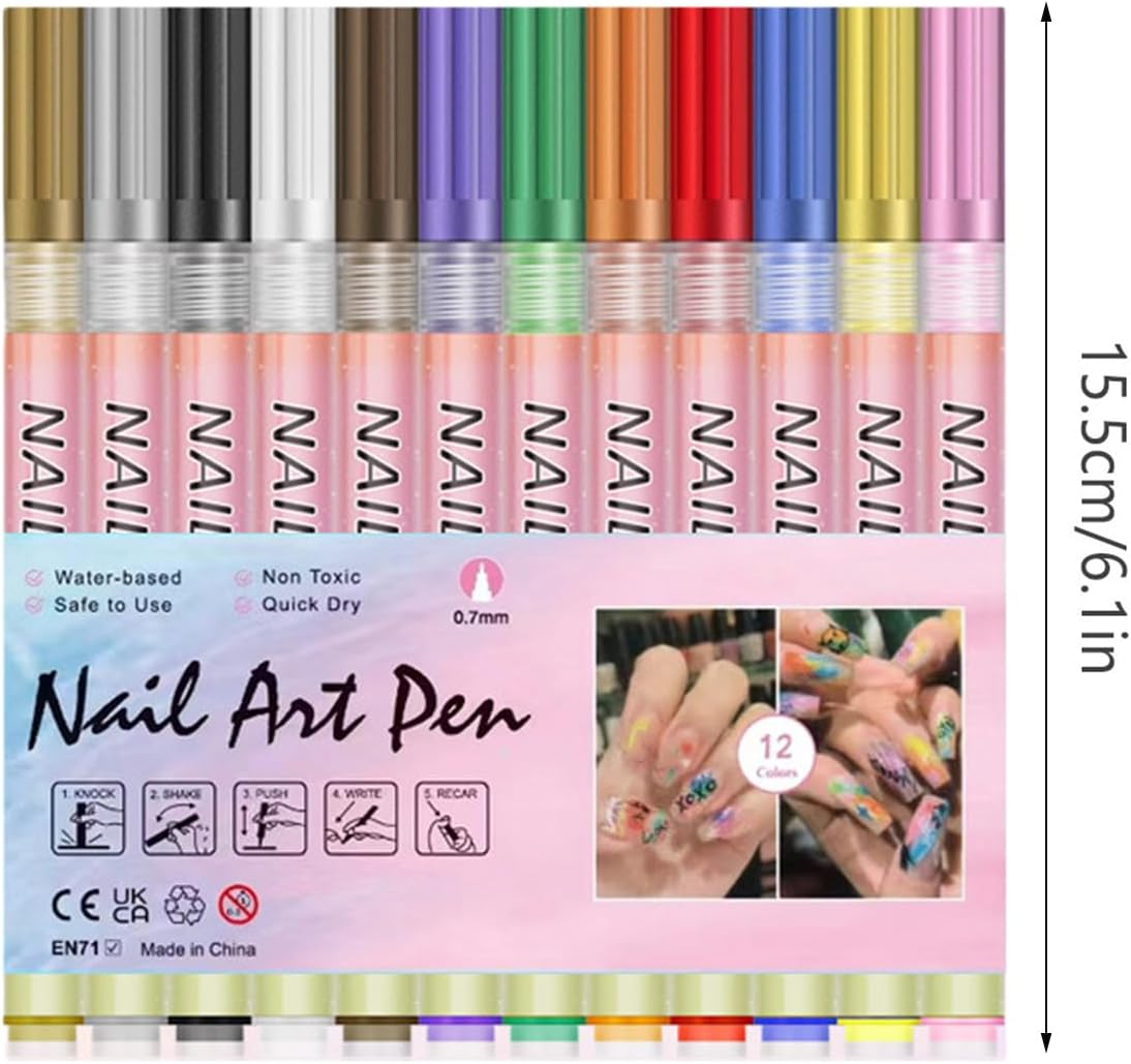 Nails-Art Pens Painting Set, 12 Colors Upgraded Nails-Arts Markers Polish Pen, 0.5 Mm Nailar-Ts Markers for Gel Nails, for Nails Arts Design Manicure DIY Decoration image number 5