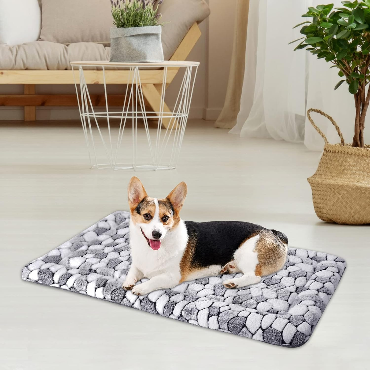 VANKEAN Stylish Dog Crate Pad Bed Mat Reversible (Cool & Warm), Soft Pet Sleeping Mat Dog Bed for Crate Suitable for Small to Xx-Large Dogs and Cats, Machine Washable Crate Beds,Grey Stone Pattern image number 2