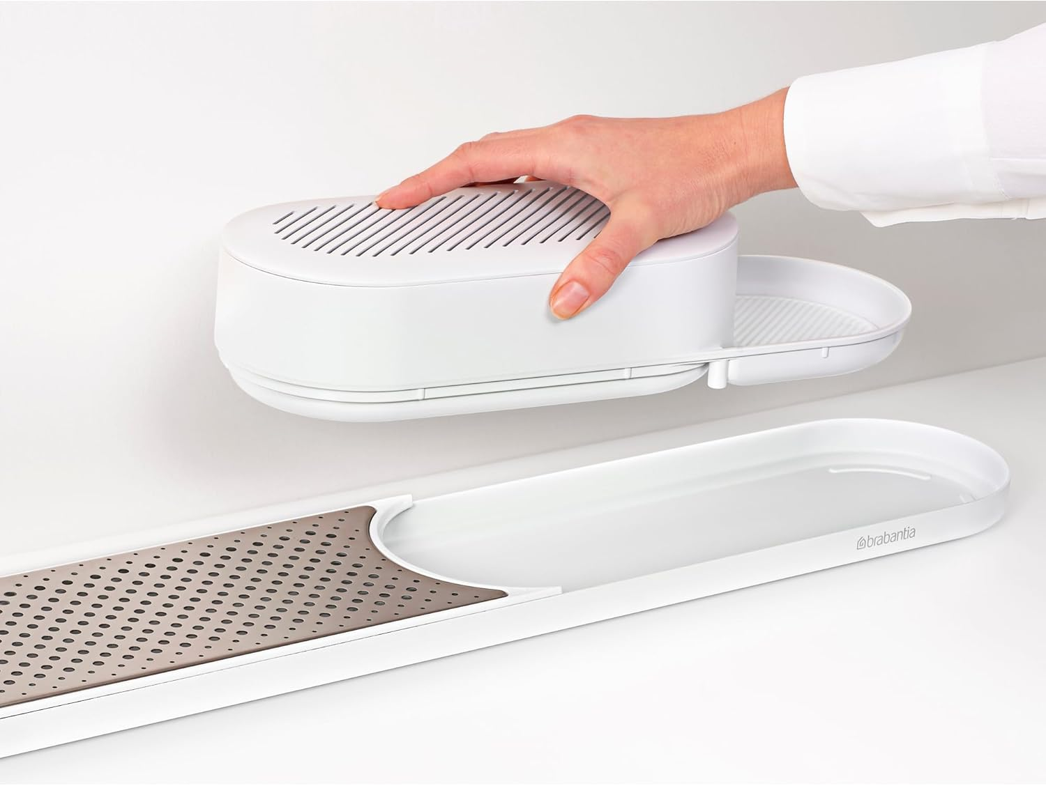 Brabantia - Sinkstyle Organiser and Drying Tray with Drip Tray and Removable Stainless Steel Plate &ndash; Sleek Kitchen Storage Solution &ndash; Mineral Fresh White image number 2