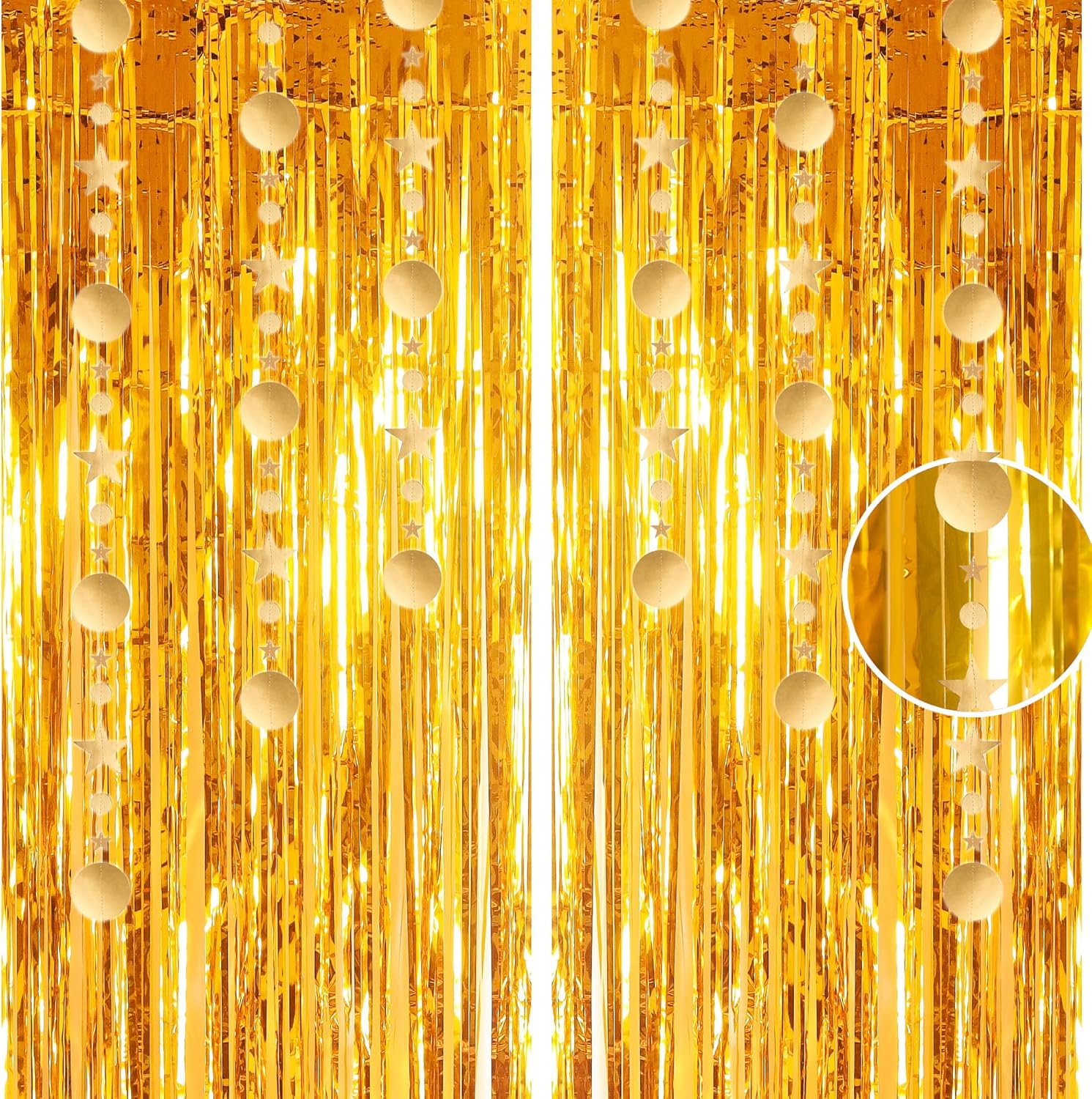 3.2X8.3Ft Glitter Tinsel Curtain Hanging Decorations Set, Door Tinsel Foil Fringe Curtain Streamers for School Graduation Birthday Hen Photo Banner Christmas Party (Gold)