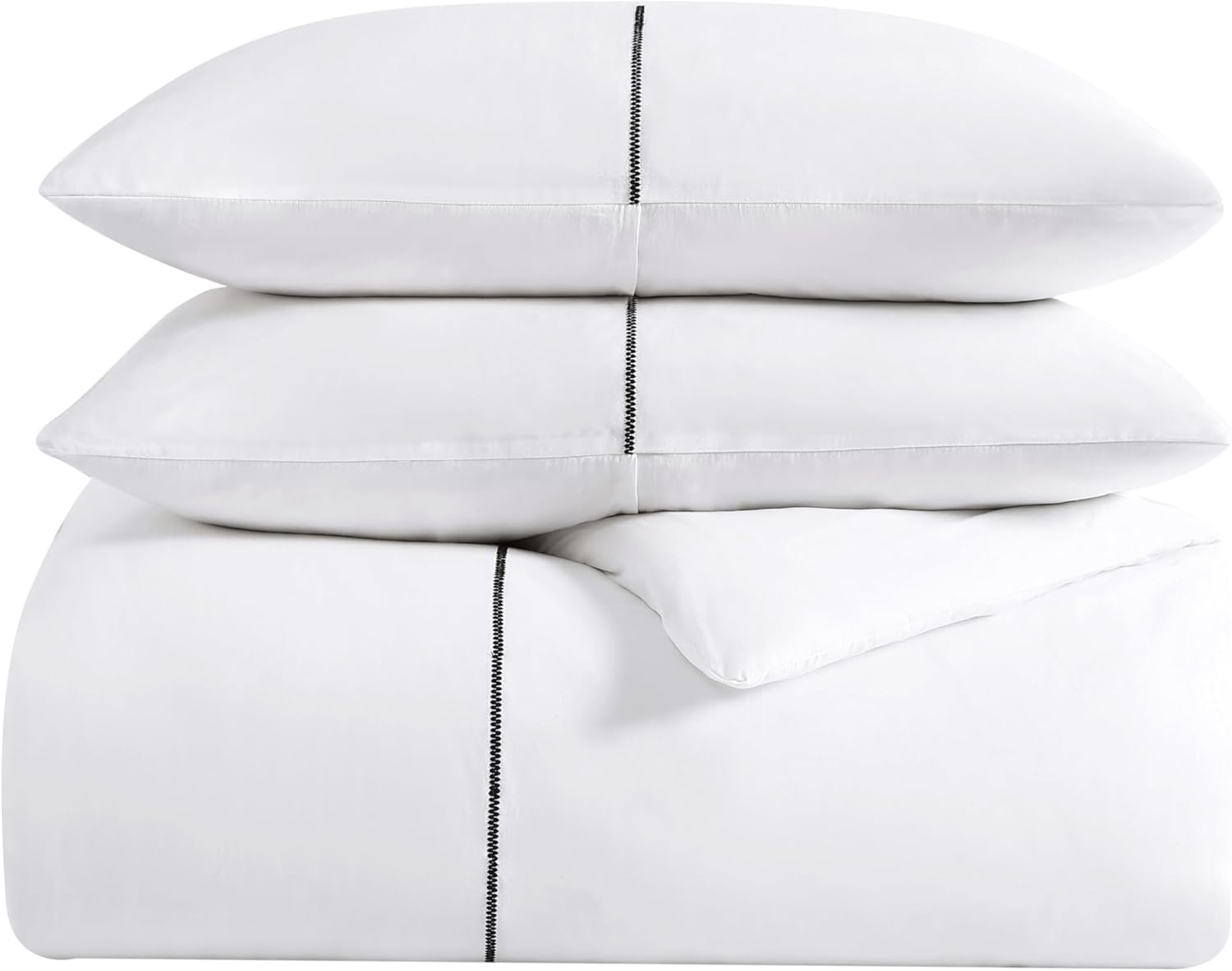 Vera Wang - Queen Duvet Cover Set, Luxury Cotton Sateen Bedding with Matching Shams, All Season Home Decor (Zig Zag White, Queen)