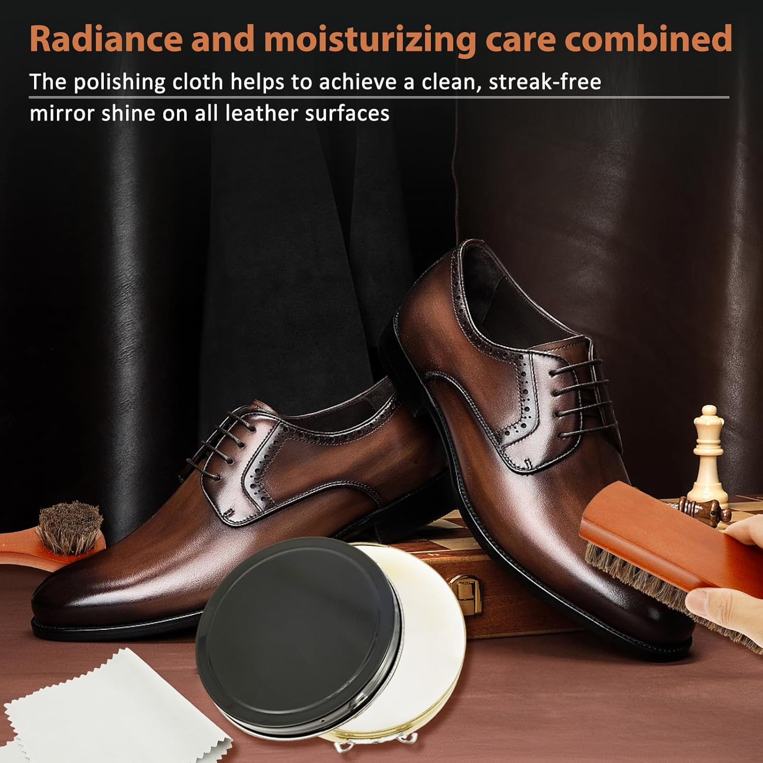Shoe Polish Kit, 15 Pcs Shoe Polish Caring Horsehair Shoe Polish and Brush Set Portable Leather Shoe Shine Set Leather Boots Cleaning Brush for Sofa Jacket Gloves Handbag image number 5
