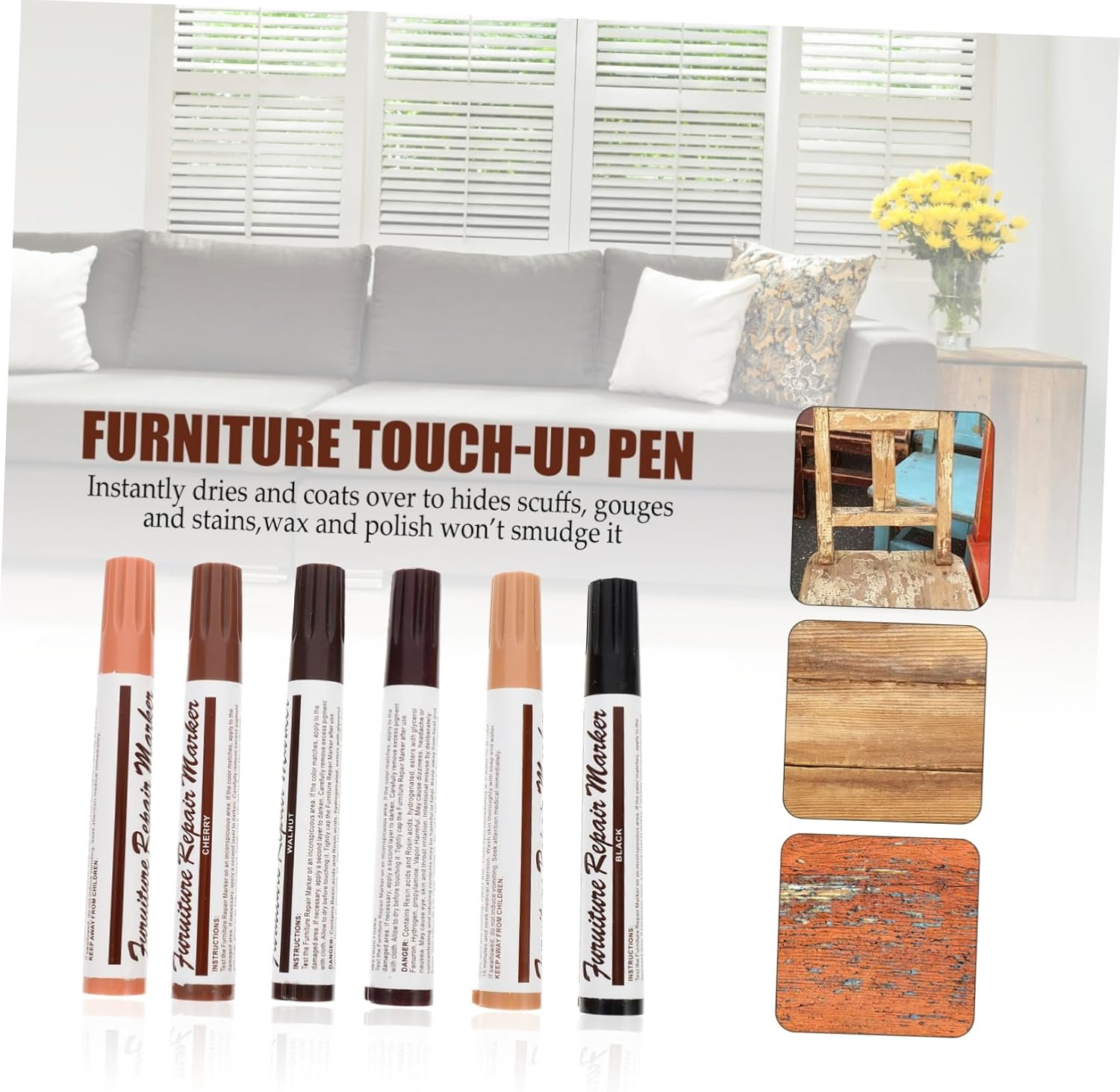 Healvian 12Pcs Repairing Pen Wood Furniture Touch up Markers Touchup Paint Pen for Household Furniture Marks Scratch Repair Kit image number 2