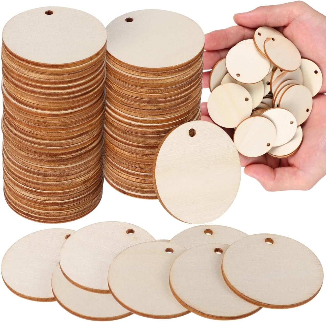100Pcs Blank round Wood Slices 4Cm Natural Unfinished Wood Circles for DIY Crafts, Wedding Decorations, Christmas Ornaments image number 5