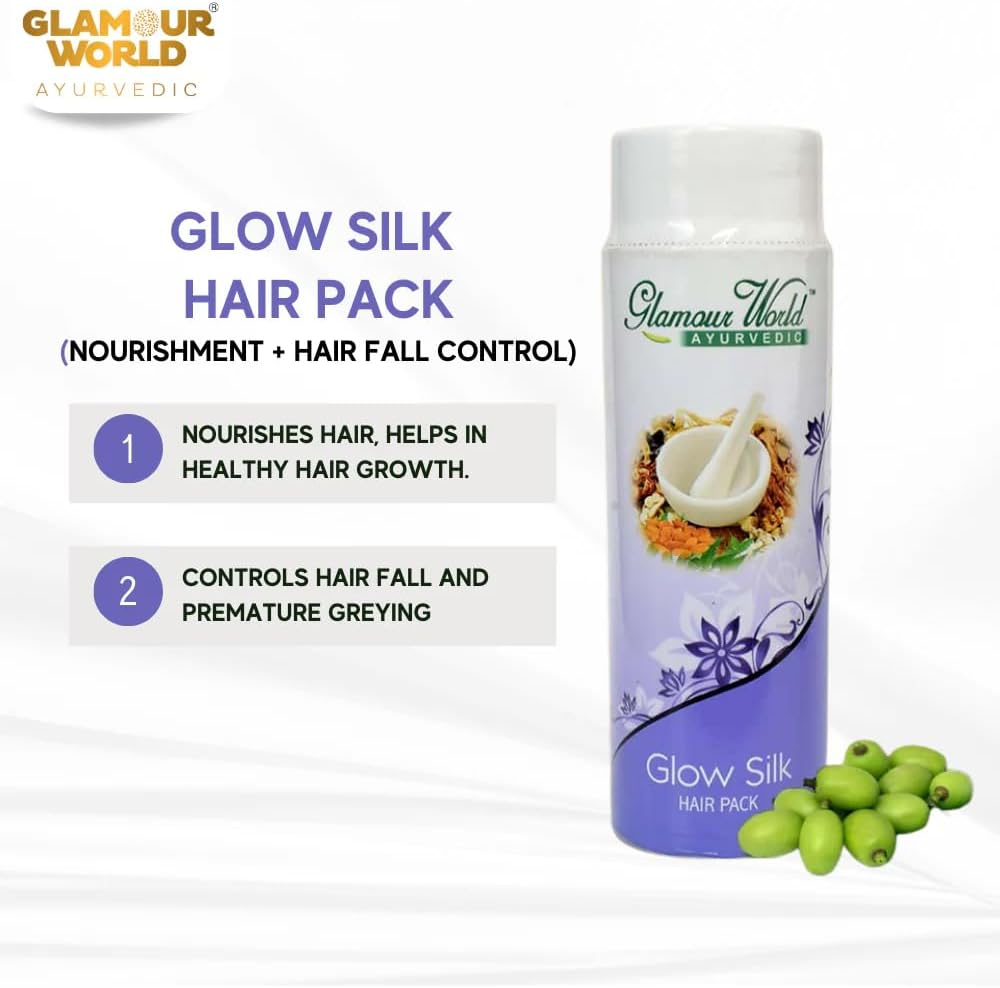 Glamour World Ayurvedic Glow Silk Hair Pack - Controls Hairfall & Premature Greying| Controls Dandruff, Hair Loss and Premature Greying and Other Scalp Related Problems by Nourishing Hair Follicles. image number 1
