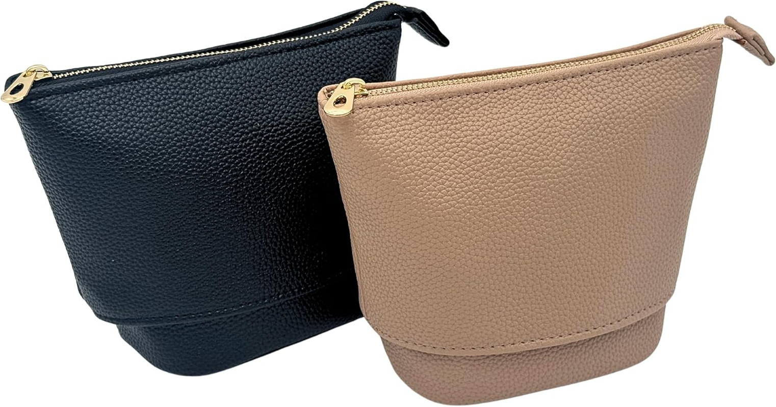 JAZD Travel Makeup Brush Bag Standup Brush Holder Portable Convertible Make up Brush Pouch Cosmetic Case, BEIGE, Minimalist Multipurpose - Beige image number 3