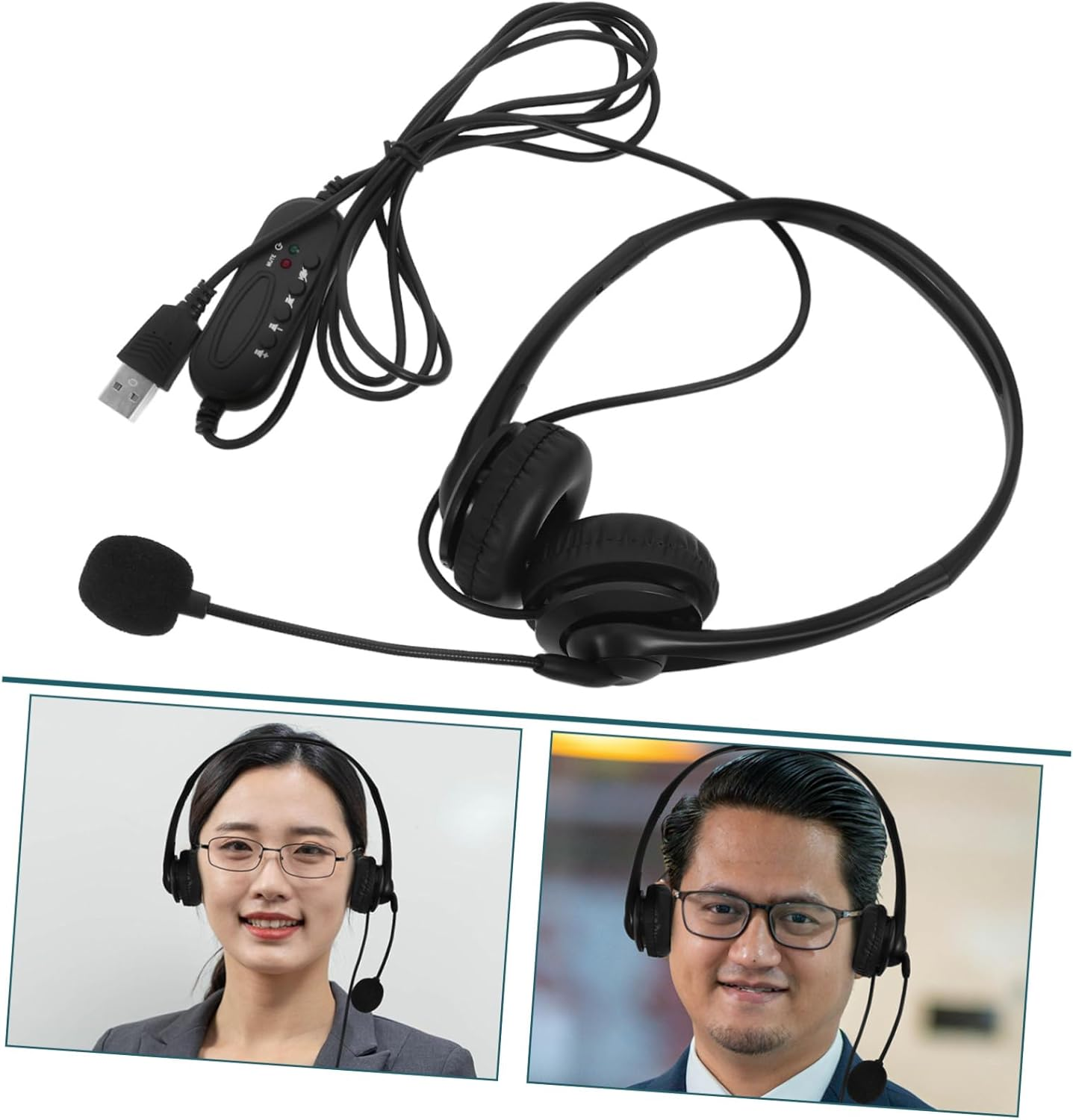 SEWACC USB Headset with Microphone Noise Cancelling Computer Headset Wired Control Design Comfortable Over-Ear Headphones for Office Work Online Teaching Professional Use image number 1