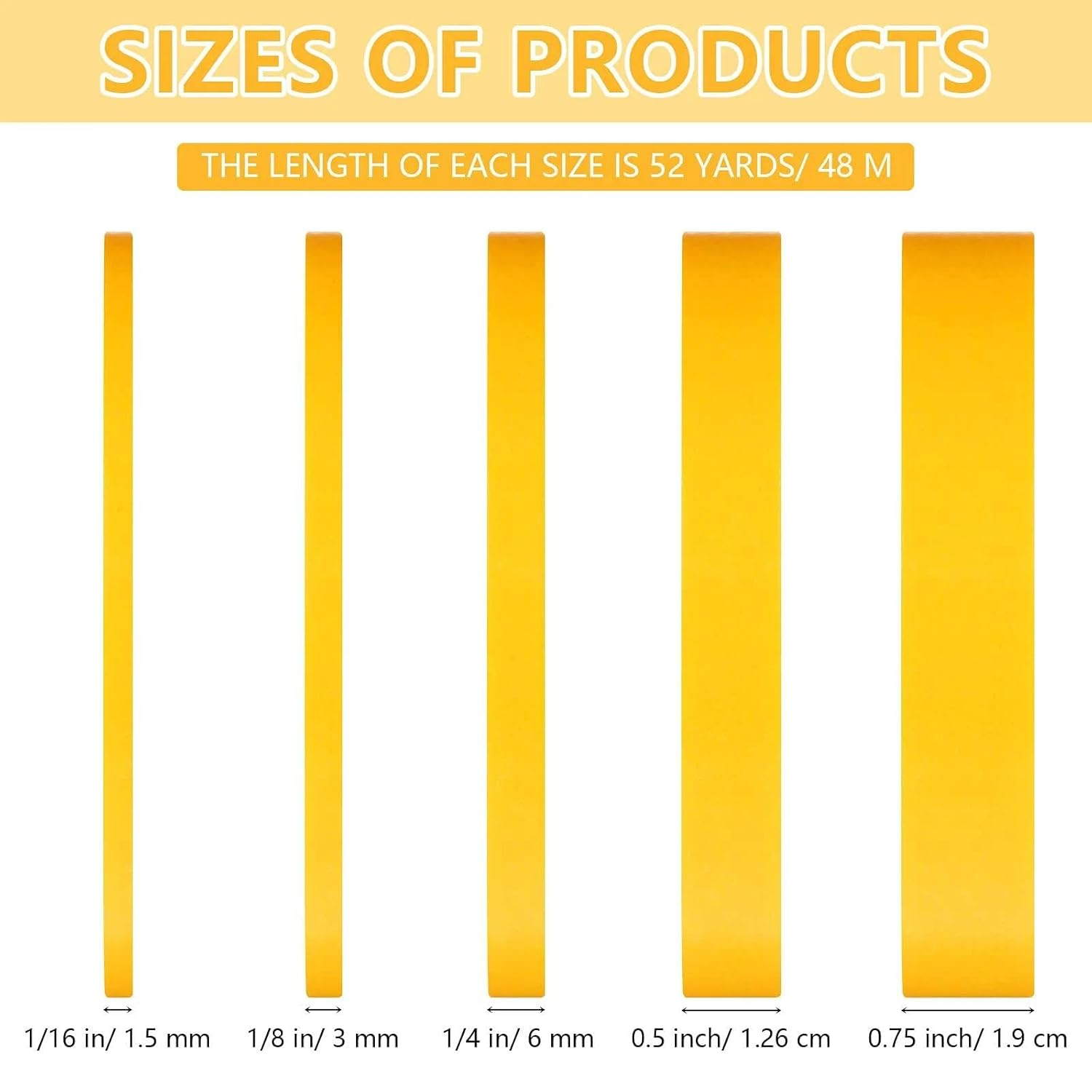 5 Rolls Masking Tape Set, Fine Line Yellow Painters Tape for Automotive & DIY Painting, Sizes 1/16, 1/8, 1/4, 1/2, 3/4 Inch X 52 Yard image number 5
