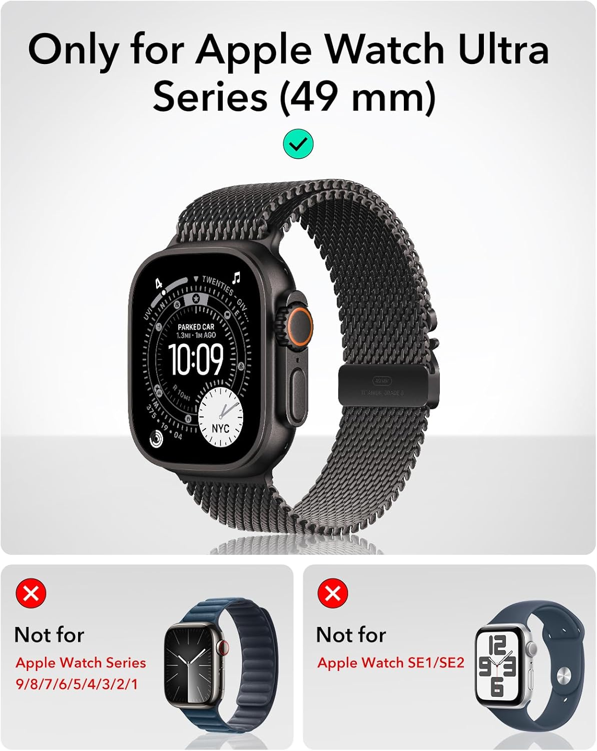 ESR 2 Pack Armorite Screen Protector for Apple Watch Ultra 3/2/1 (2025/2024/2023/2022,49 Mm), Military Grade Protection, Tempered Glass Film with Aluminum Alloy Frame, Anti-Scratch, Black - Titanium image number 7