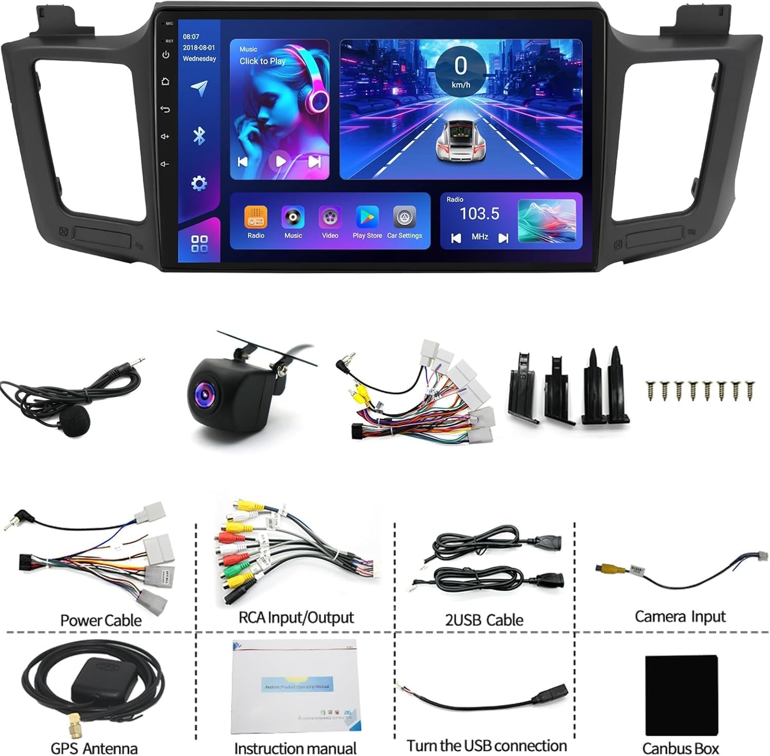 4+64G Android 14 Car Stereo Radio for Toyota Rav4 2013-2018 with Wireless Carplay Android Auto, 10&lsquo;&rsquo; IPS HD Touch Screen Toyota Rav4 Radio with Bluetooth/Wifi/Gps/Backup Camera//Swc/Fm/Mirror Link image number 2