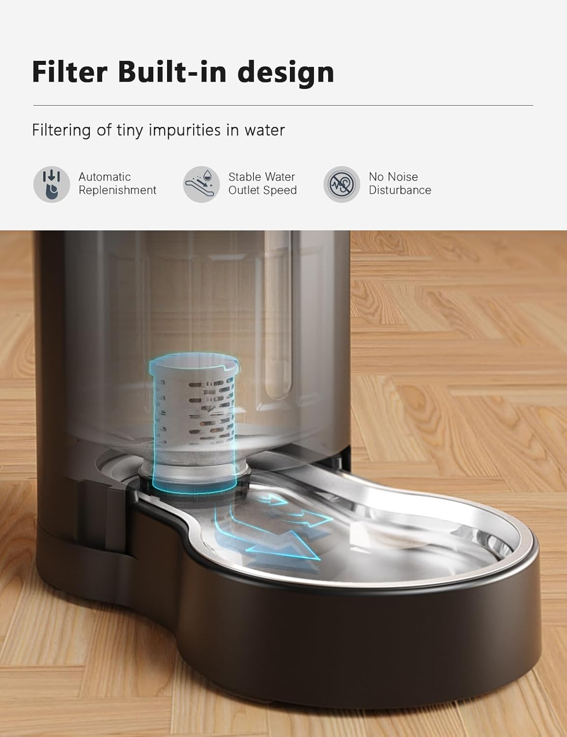 JUNSPOW Automatic 7L Filter for Dogs and Cats Water Dispenser with Stainless Steel Bowl, Gravity Watering, Large Capacity and Drinking Area, Noiseless for Pets