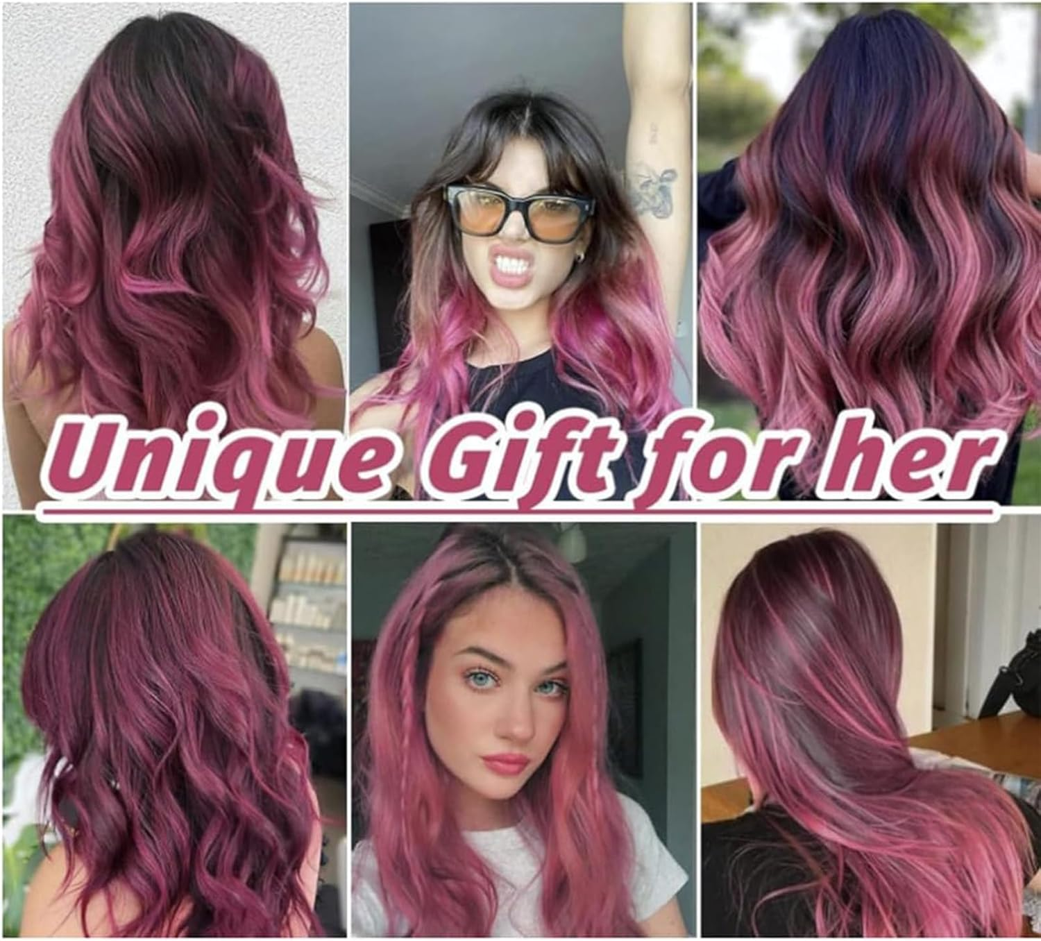 10 PCS Pink Hair Extensions, Clip-In Synthetic Hair Pieces for Women and Girls, Party Highlights, Costume Play Accessories, Straight Long Hair Extensions image number 6