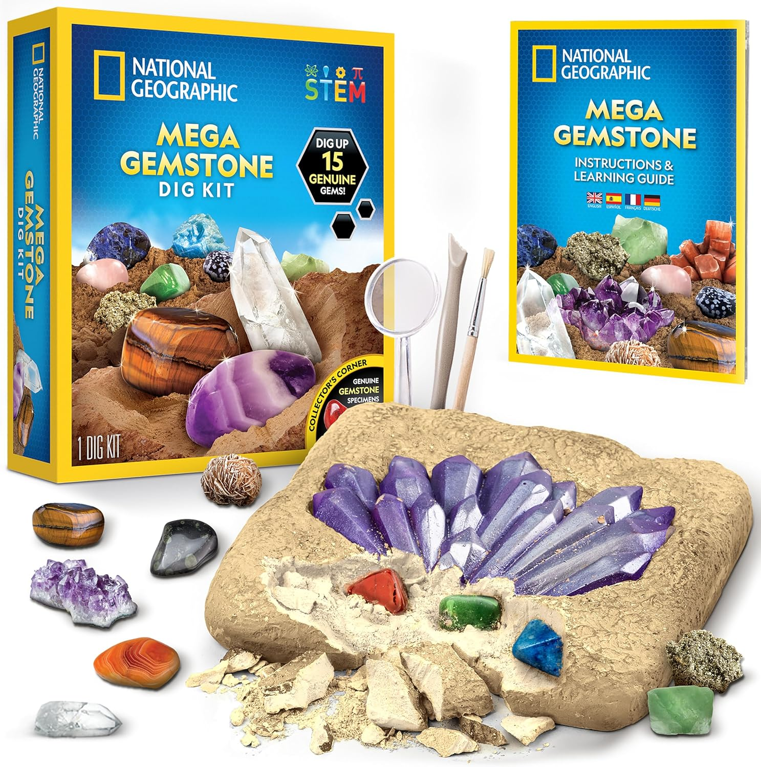 National Geographic Mega Gemstone Dig Kit &ndash; Gemstones and Crystals Digging Kit, Science Kit for Kids, STEM for Girls and Boys, Gems, Rock Collection