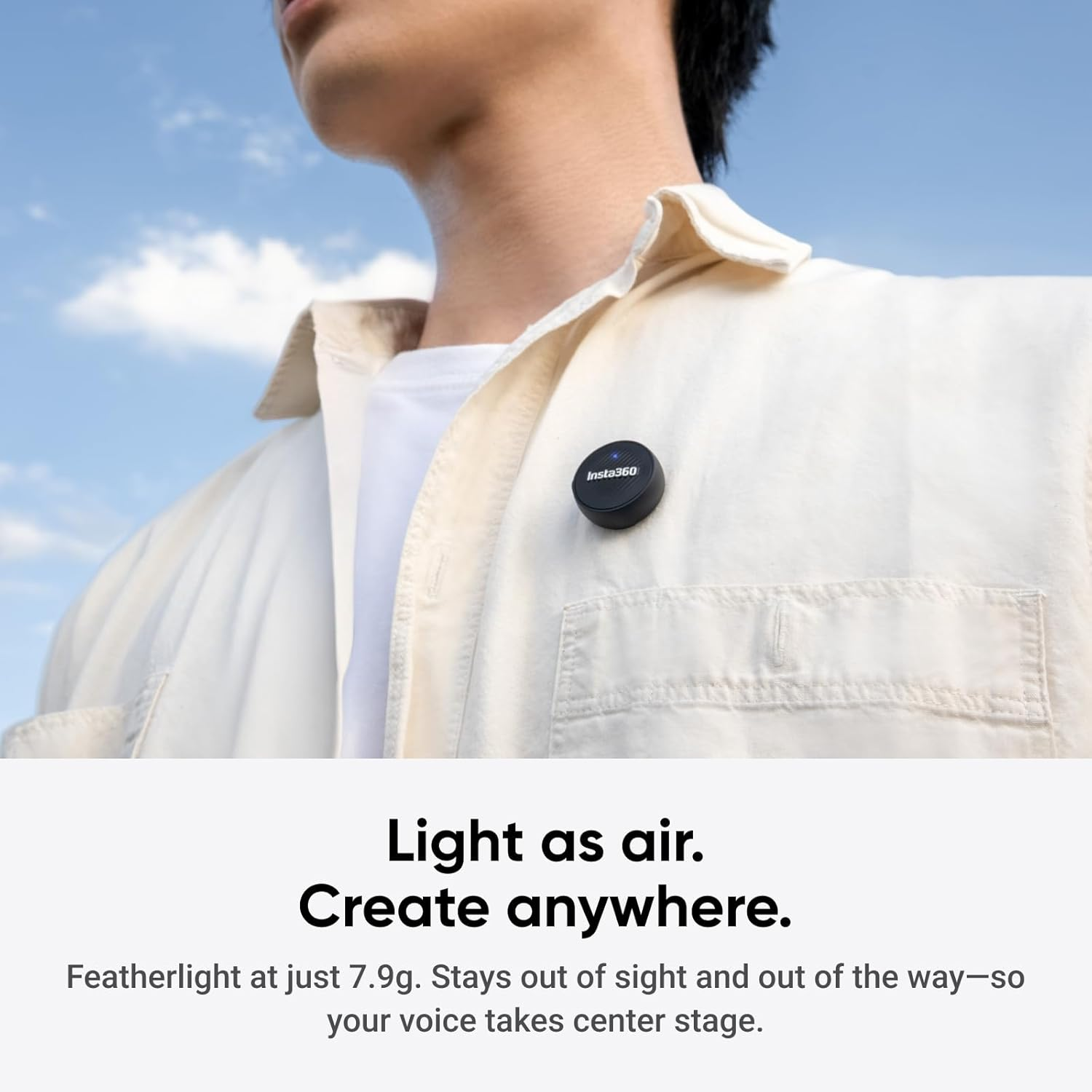 Insta360 Mic Air Transmitter, 7.9G Ultralight, Wireless Microphone for Insta360 X5/X4/X4 Air/Ace Pro 2/GO Ultra, Noise Cancelling, Vlog, Streaming image number 1