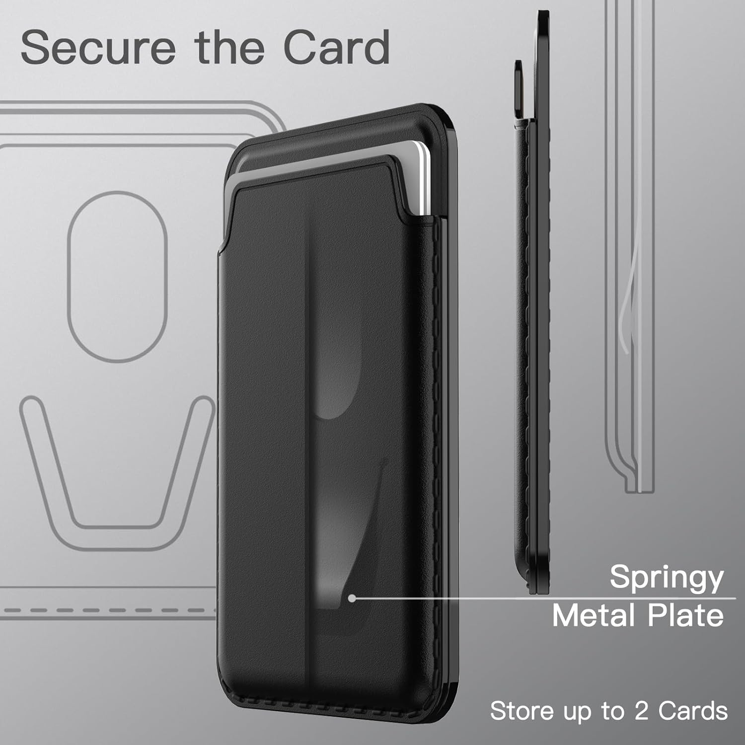 Jetech Magnetic Wallet Compatible with Magsafe for Iphone 17/Air/16/15/14/13/12 Series, Pixel 10 Series, PU Phone Card Holder, Store 1-2 Cards (Black)