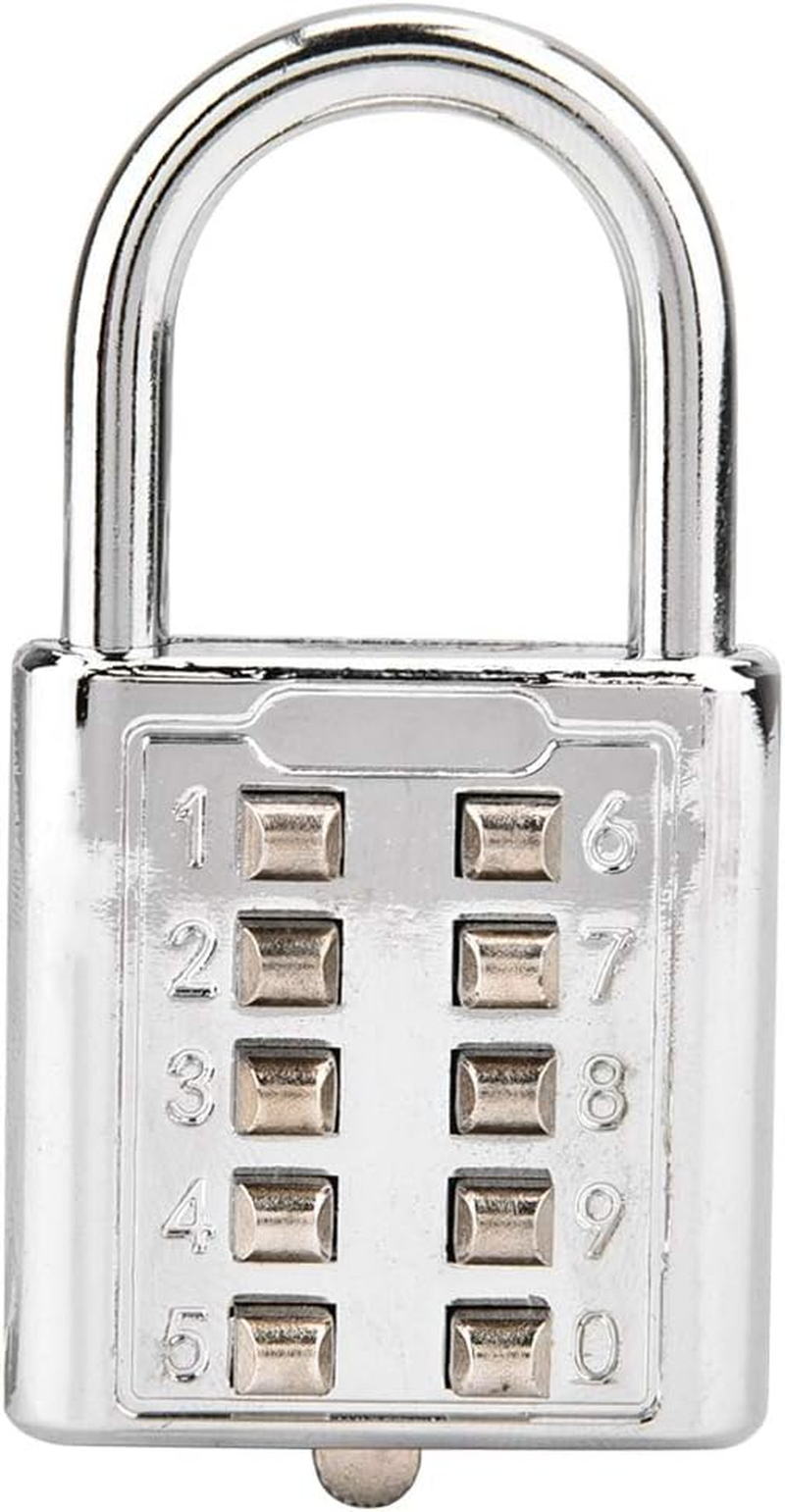 Padlock, Lock Tactile Button Combination Padlock, 10 Button Combination Padlock, 10 Digit Push Button Combination Padlock, 5 Locking Mechanism Bit Key Lock for Luggage, Cabinet image number 5