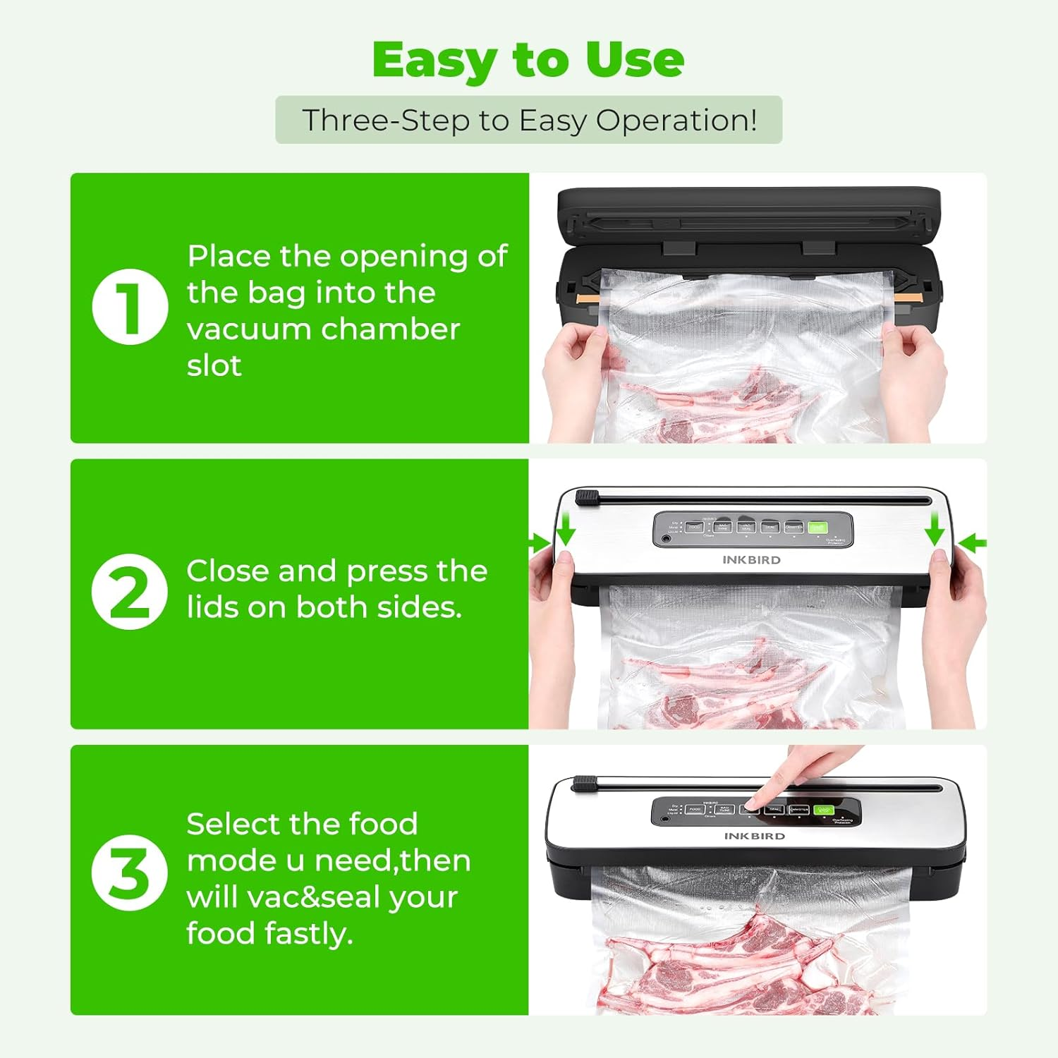 INKBIRD Compact Home Vacuum Sealer Machine INK-VS05, Dry/Moist/Liquid Food Types with Vac&Seal/Seal Only/Pulse/Canister Modes, Cooling Sealing Strip, Overheat Protection System image number 4