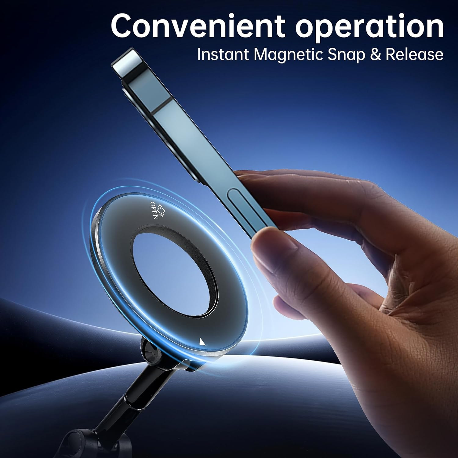 KTX Magnetic Car Mount Holder with Adjustable Ring Base, 360&deg; Rotation Dashboard Phone Stand Compatible with Magsafe &ndash; Strong Magnet, Secure Lock Design, Easy One-Hand Use image number 4