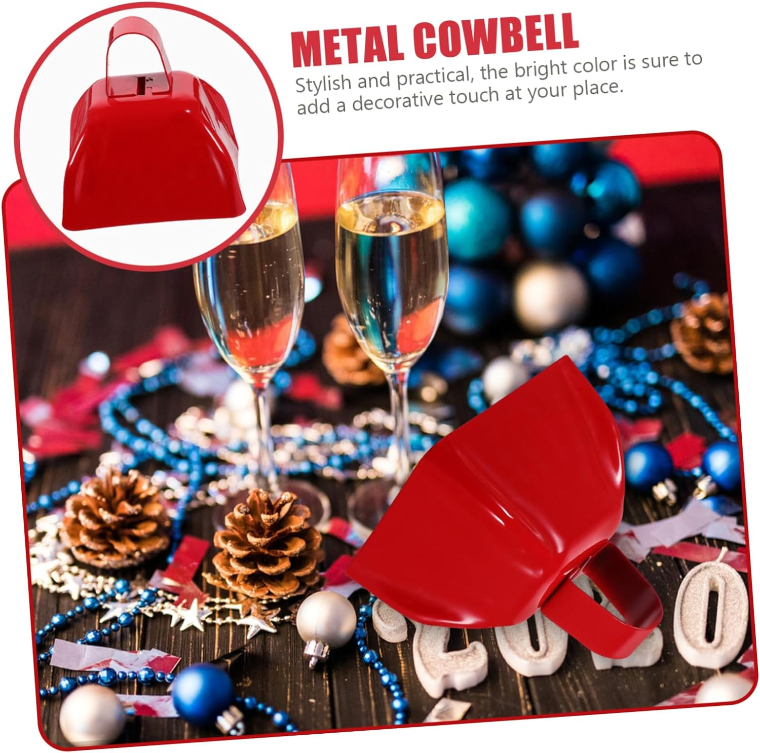 Ibasenice 2Pcs Square Metal Cowbells Noise Makers Decorative Handle Bells for Farm Animal Livestock Hanging