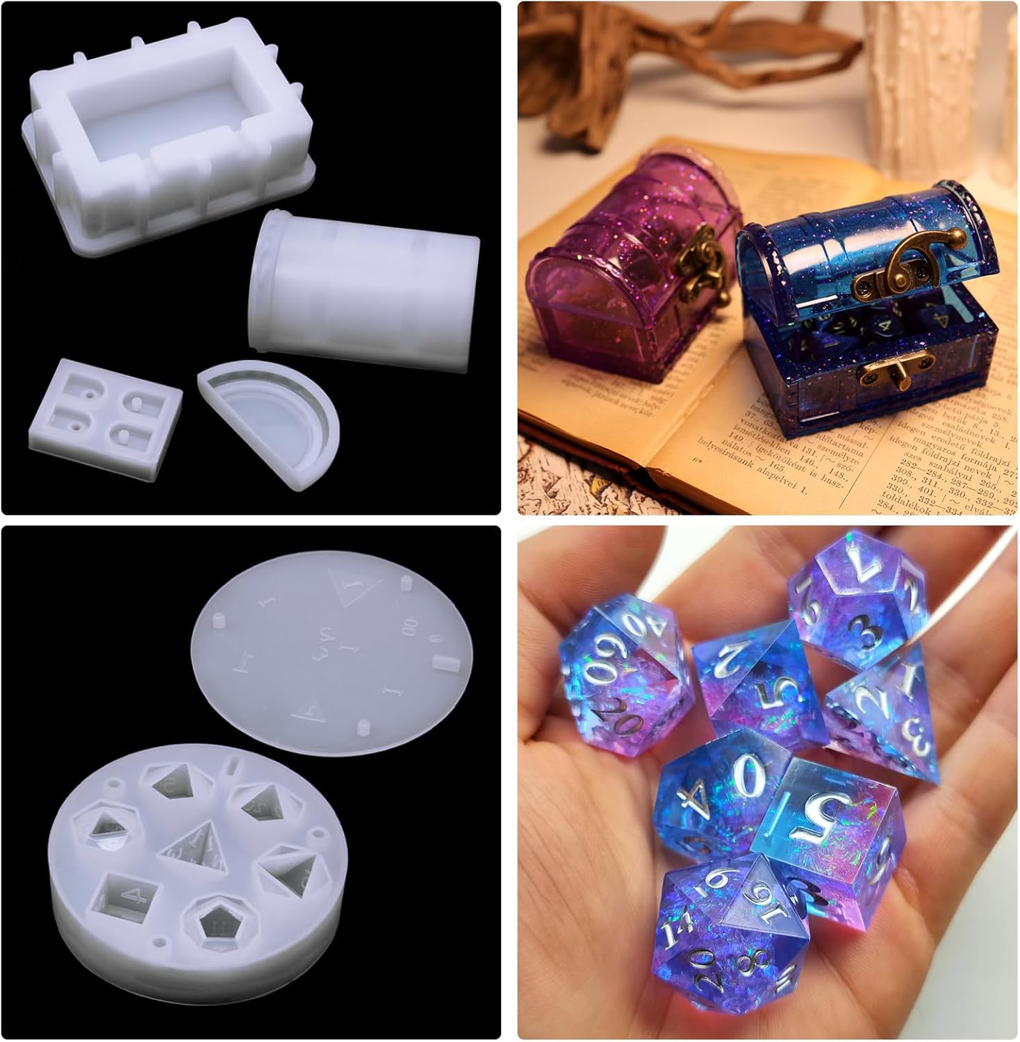Silicone Dice Box Mold for DND Dices, 7 Shapes Dice Silicone Mold with Silicone Treasure Storage Box Mold, Epoxy Mold for Casting and Storing Dice, DIY D and D Game Lovers Gifts image number 3