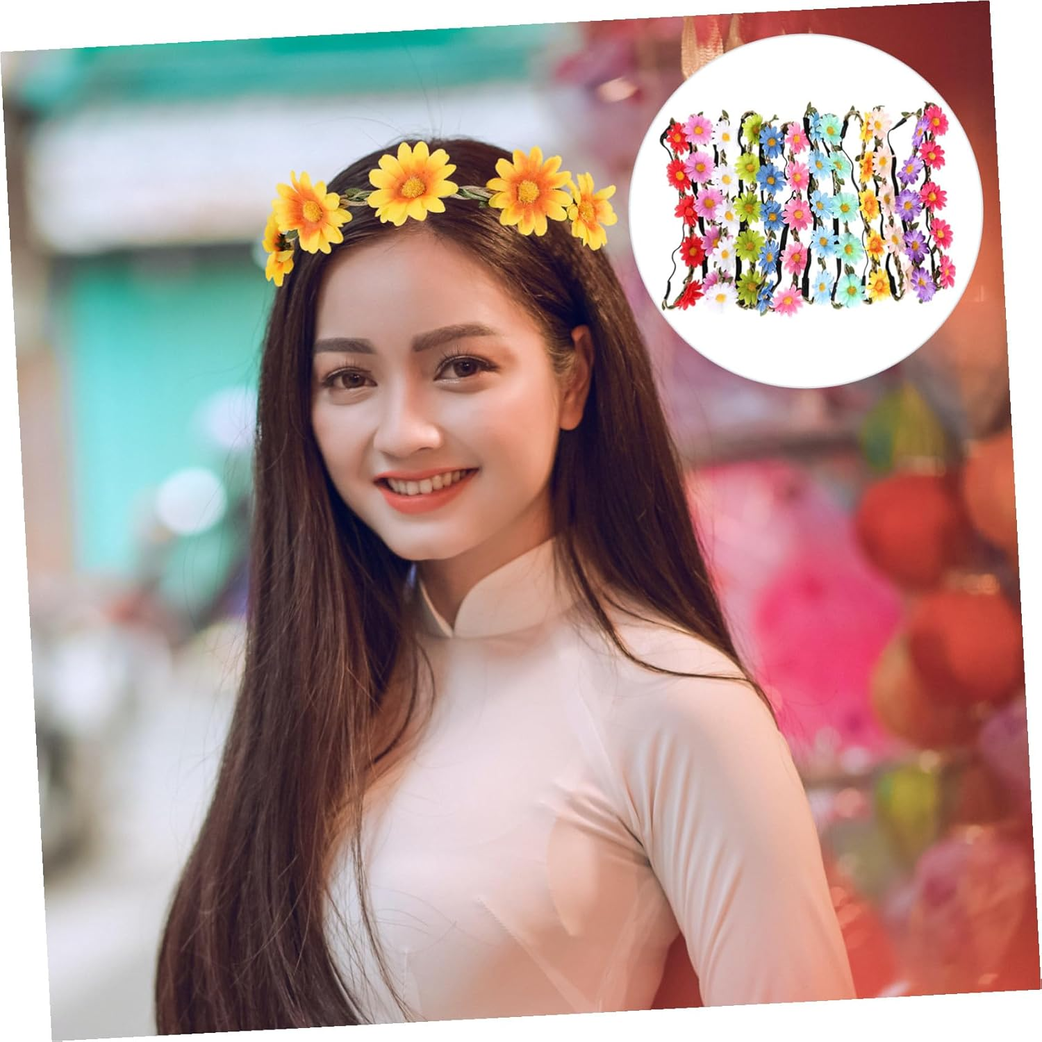 ERINGOGO 12Pcs Bohemian Daisy Flower Crown Garland Headbands for Women Floral Hairbands for Weddings Parties Birthdays Fashion Accessories image number 5