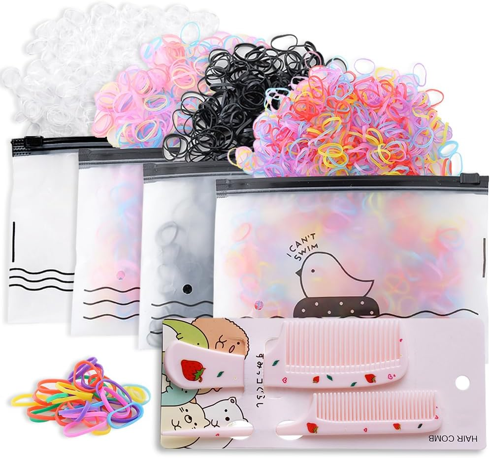 Hair Rubber Bands, 1000 Pcs Elastic Hair Ties Colorful Hair Ties for Baby Kids Girls Hair Elastics Ties for Thin or Thick Hair with 2 Pcs Combs, Multi Color