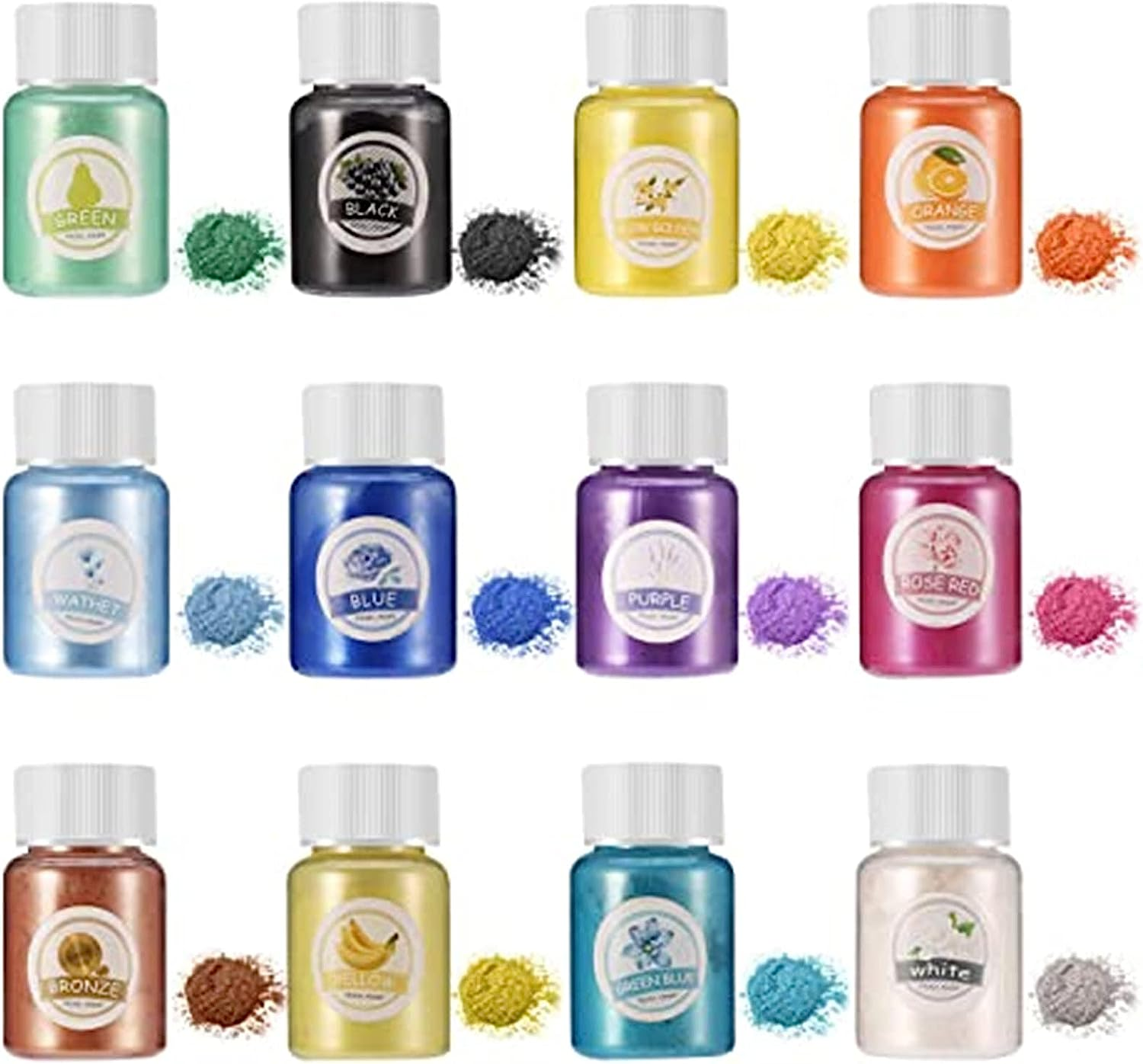 12 Colors Mica Powder,Pigment Powder,For Epoxy Resin Pigments, Candle Making, Soap Making, Lip Gloss,Nail Art, Bath Bombs, DIY Crafts, Polymer Clay, and More