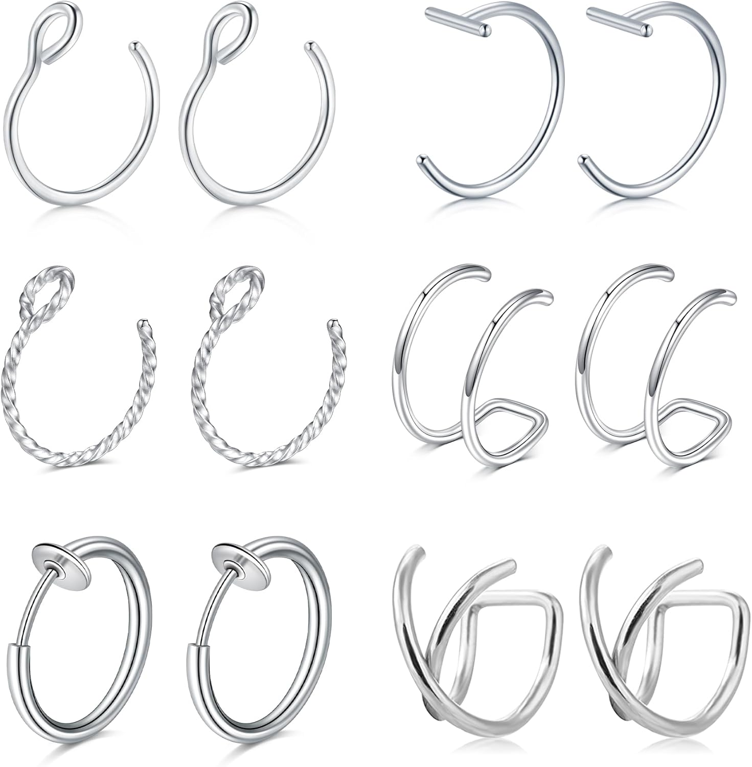 QWALIT Fake Lip Piercing Fake Lip Ring Fake Nose Ring Fake Snake Bites Fake Nose Piercing Faux Lip Rings Fake Snake Bite Piercing Clip Lip Ring Ear Cuff Earrings
