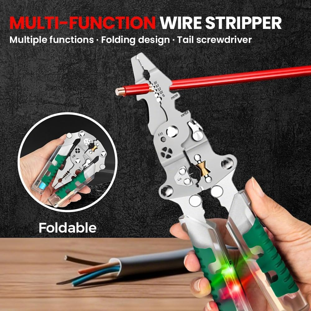 Saker Multi-Function Electrician'S Pliers Set,Compact All-In-One Wire Stripping Tool with Insulated Handle and Storage Lock, Ideal for Home and Workshop Use (GREEN, 1 PACK) image number 5