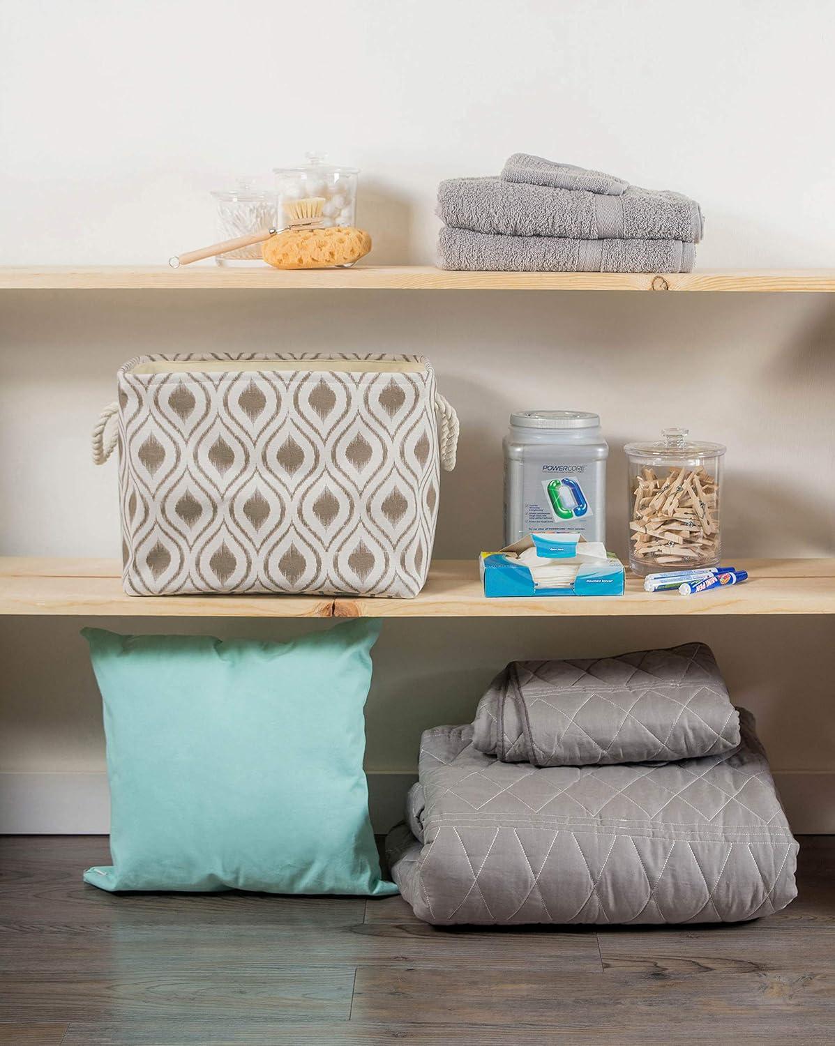 DII Polyester Container with Handles, Ikat Storage Bin, Large, Stone image number 3