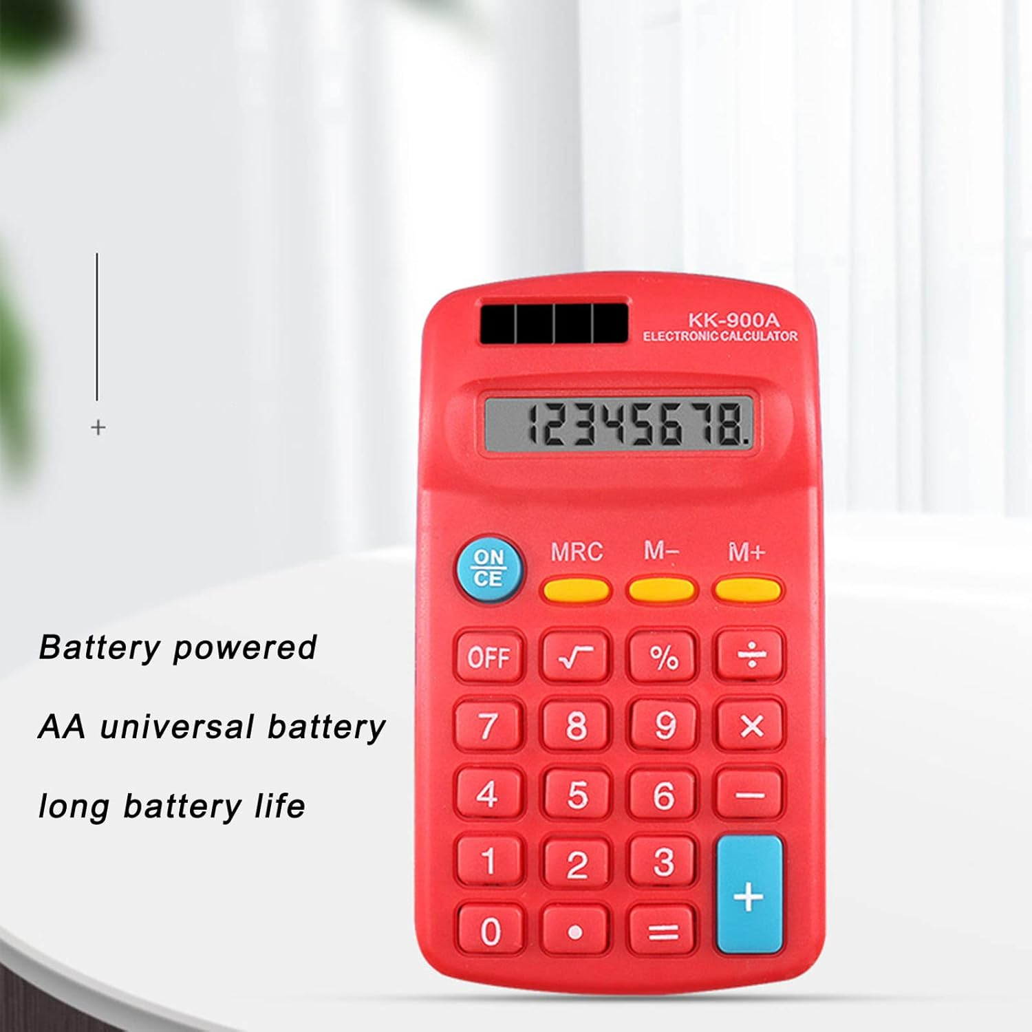 Mini Calculators, Electronic Desktop Calculator Handheld 8 Digit with LCD Display Sensitive Button Solar Battery Dual Power for Office School Business Calculating(Red)