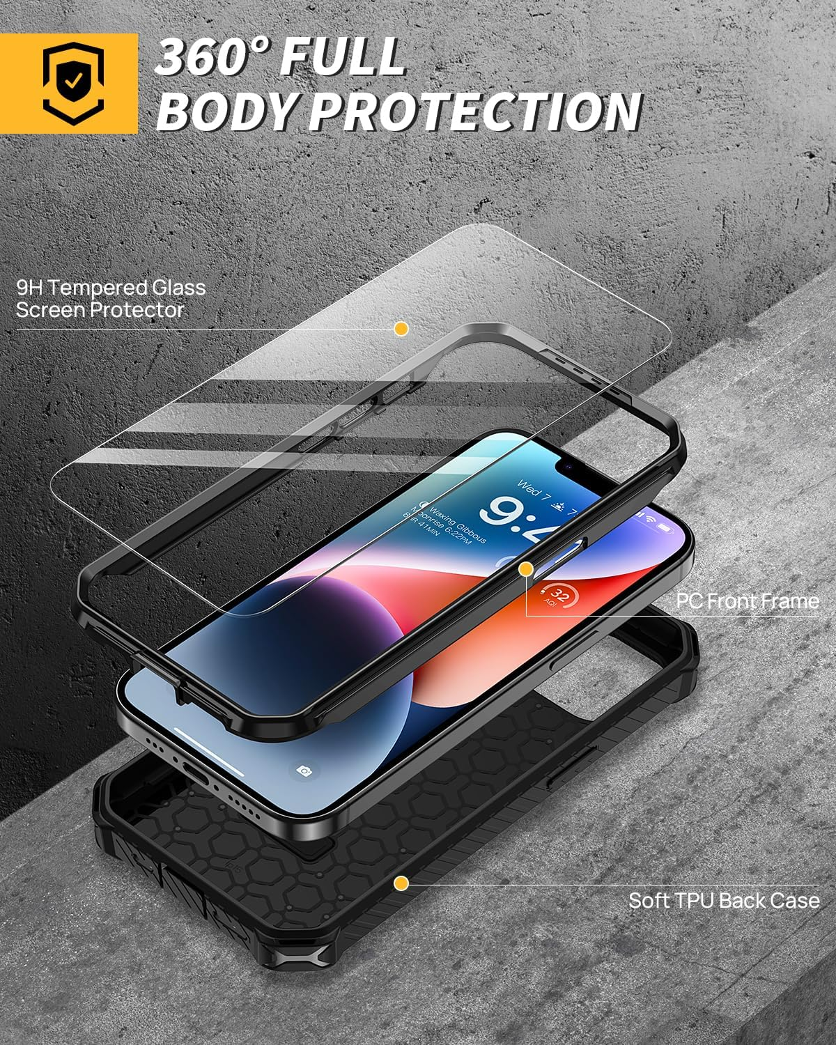 Lanhiem for Iphone 14 Case/Iphone 13 Case with 2 Pack Screen Protector, Shockproof Military-Grade Protection, Magnetic Kickstand Phone Case for Iphone 14/13, Black image number 2