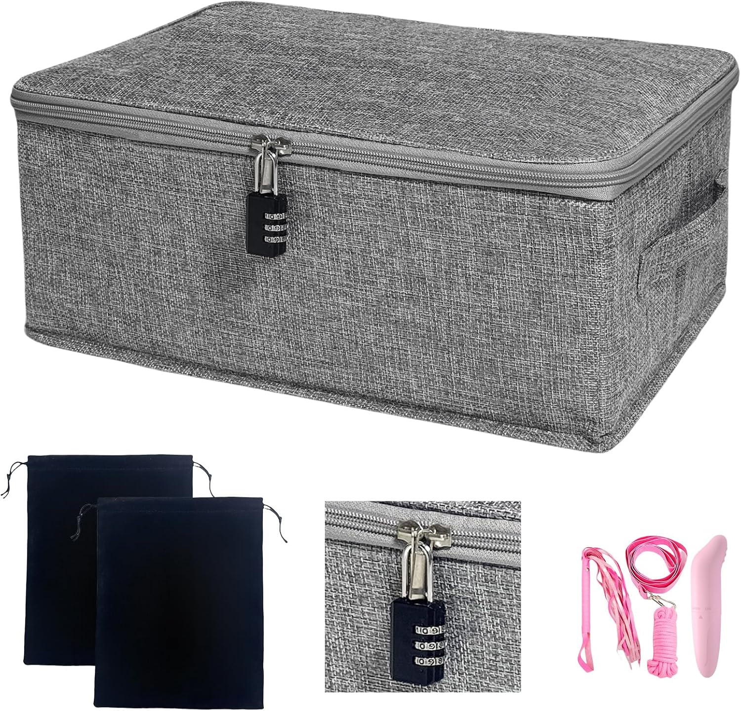 Locking Adult Game Toy Storage Organizer Lock Box Toy Storage Bins Women and Men Game Toys Storage Bags with 2 Drawstring Bags, Large Capacity 15 X 10 X 6.3 Inches