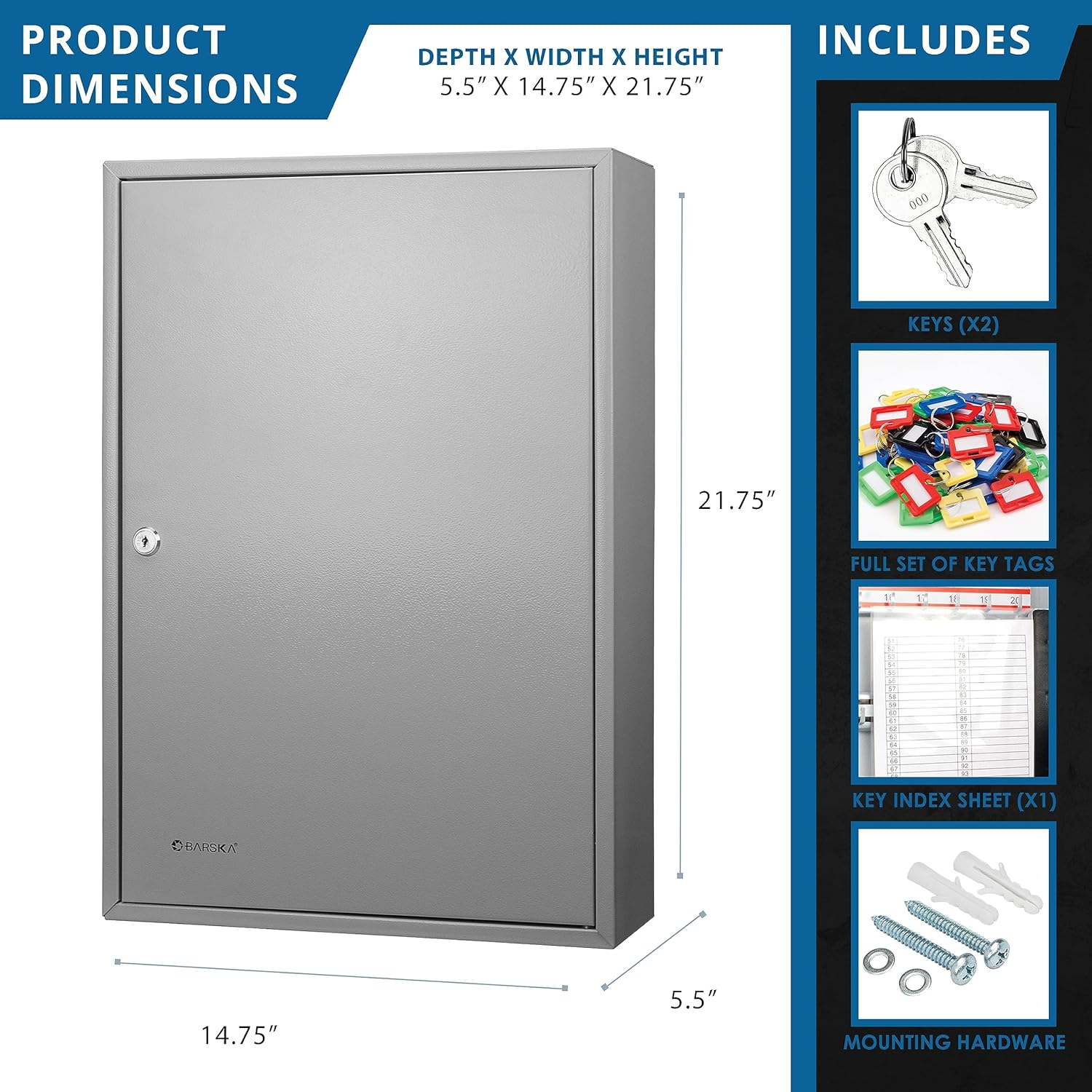 Barska 150 Position Key Cabinet with Key Lock, Grey image number 5