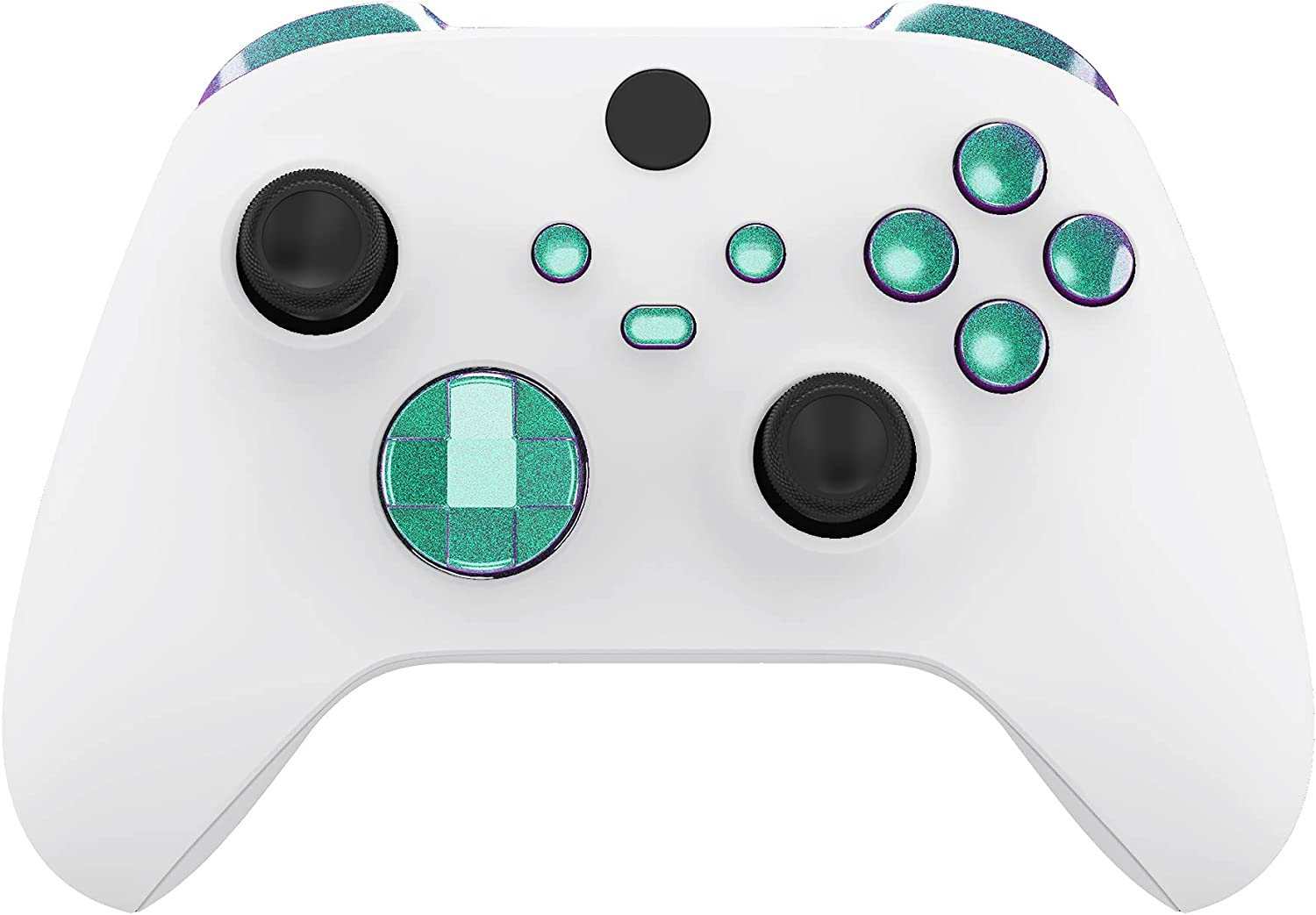 Extremerate No Letter Imprint Custom Full Set Buttons for Xbox Series X/S and Core Controller - Chameleon Green Purple Accessories, Bumpers, Triggers, Dpad, ABXY Buttons - Chameleon Green Purple image number 5