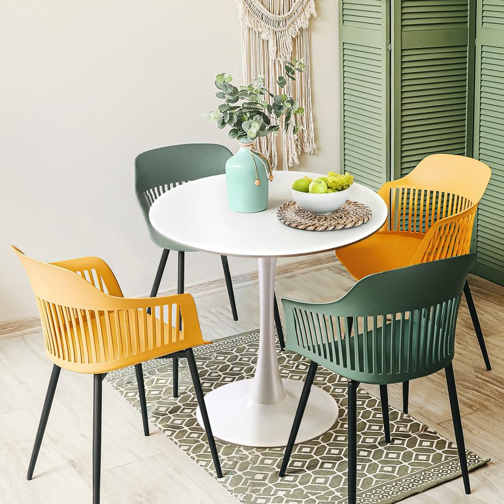 Furb 70Cm round Dining Table for 2, Outdoor Small White Tulip Patio Coffee Table, Wooden Tabletop and Steel Leg image number 6