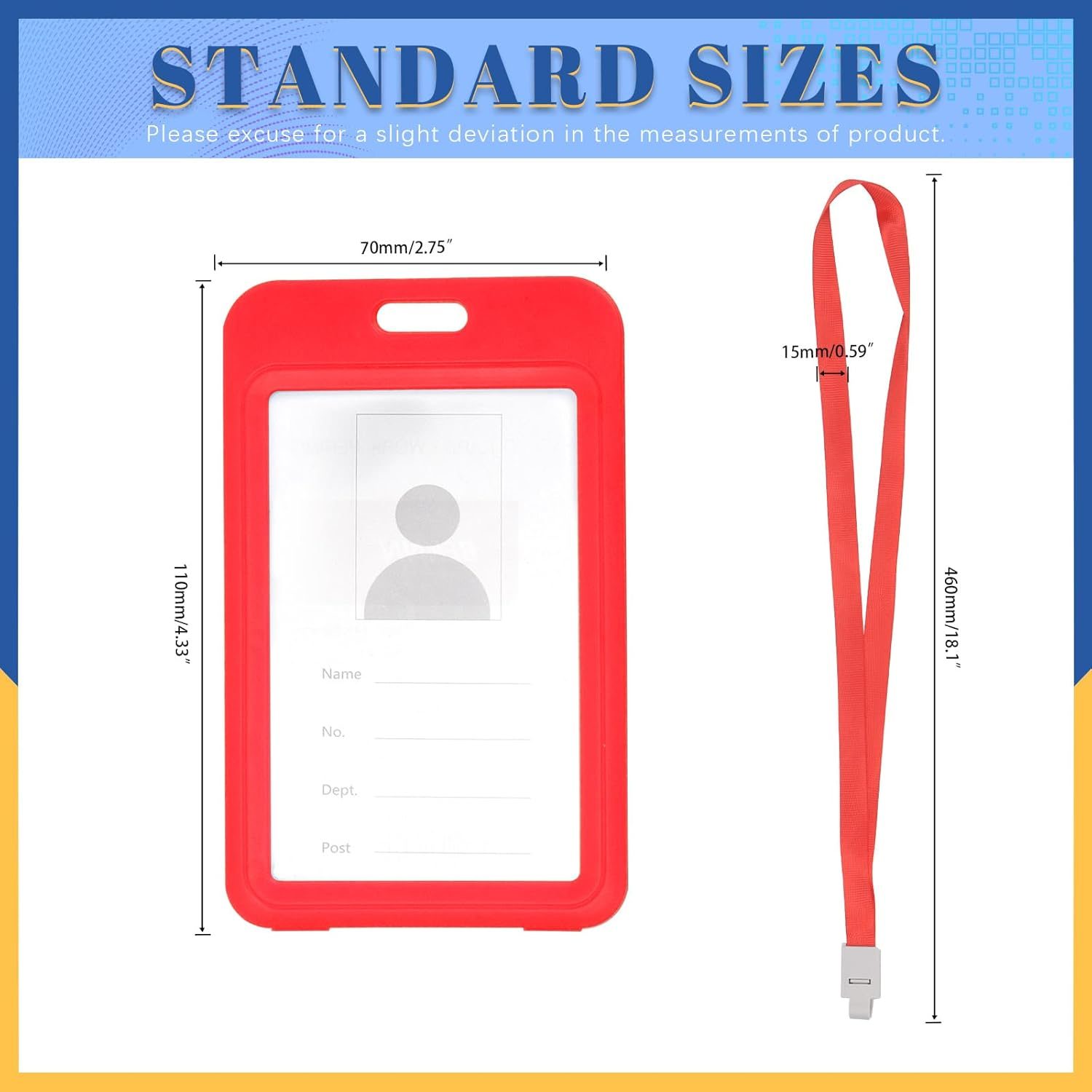 Glarks 10Pcs Vertical Double Sided Clear ID Badge Card Holder with Neck Lanyard Set, 10 Colors Waterproof Type Plastic Name Tag Badge ID Card Holder and Lanyard for Work ID and Office School image number 3