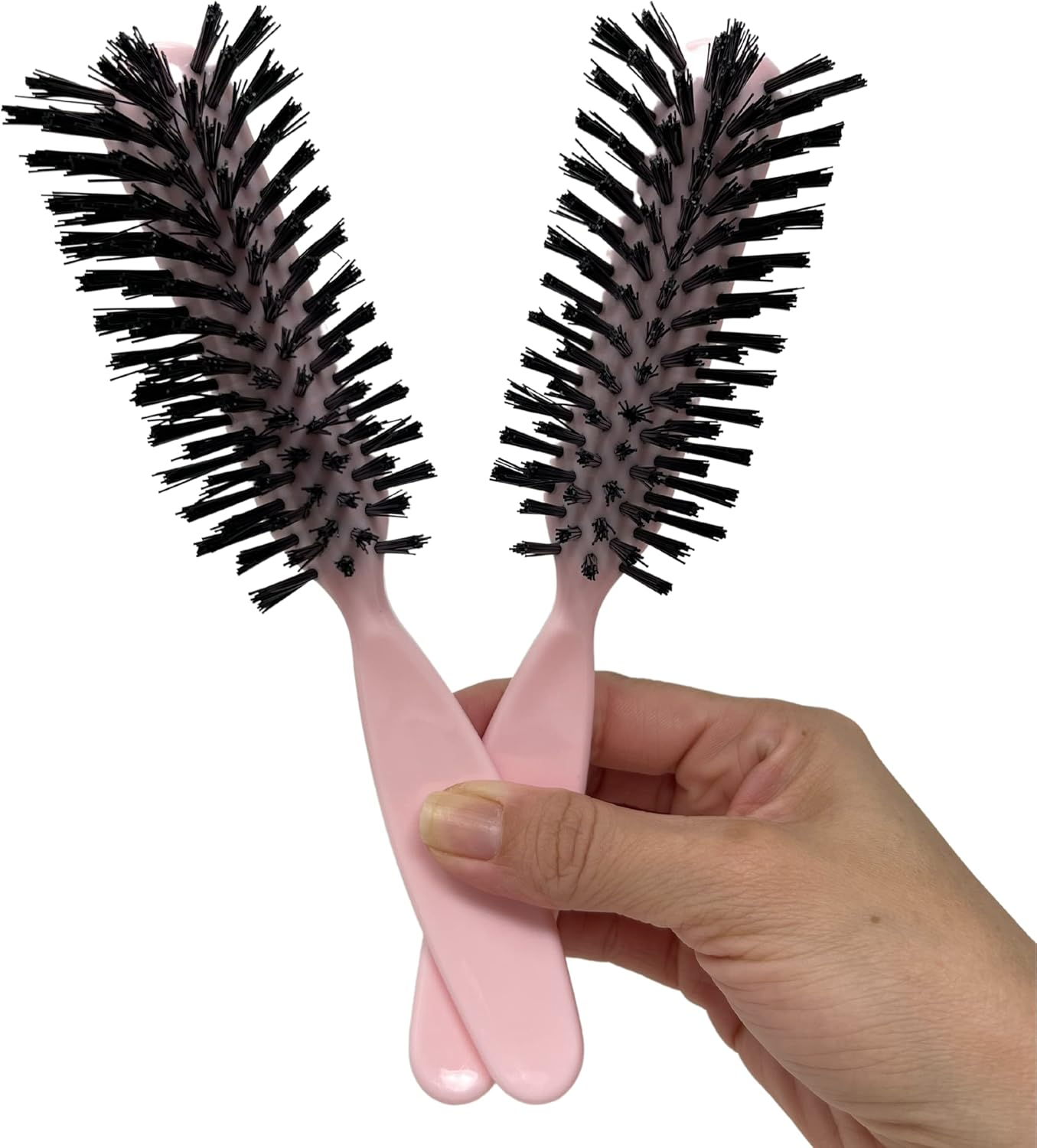 Styling Gear Detangling Hair Brush Nylon Bristles 7 Row Teasing Womens Brush for Thick Hair Small Travel Hairbrush Brush for Hair 2 Pcs. (Pink)