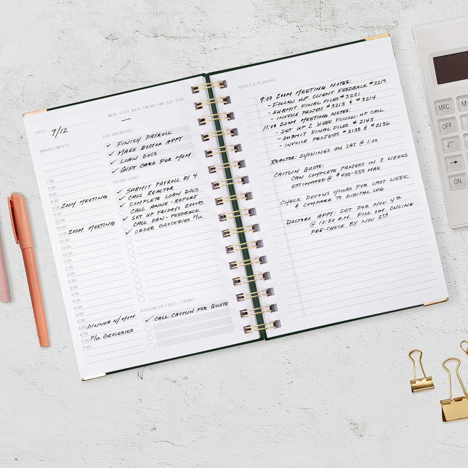 Aesthetic Daily Planner and Notebook with Hourly Schedule - Aesthetic Spiral to Do List Notepad for Work/Home to Organize Tasks and Appointments - Stylish School/Office Supplies Book for Women - Camel image number 6