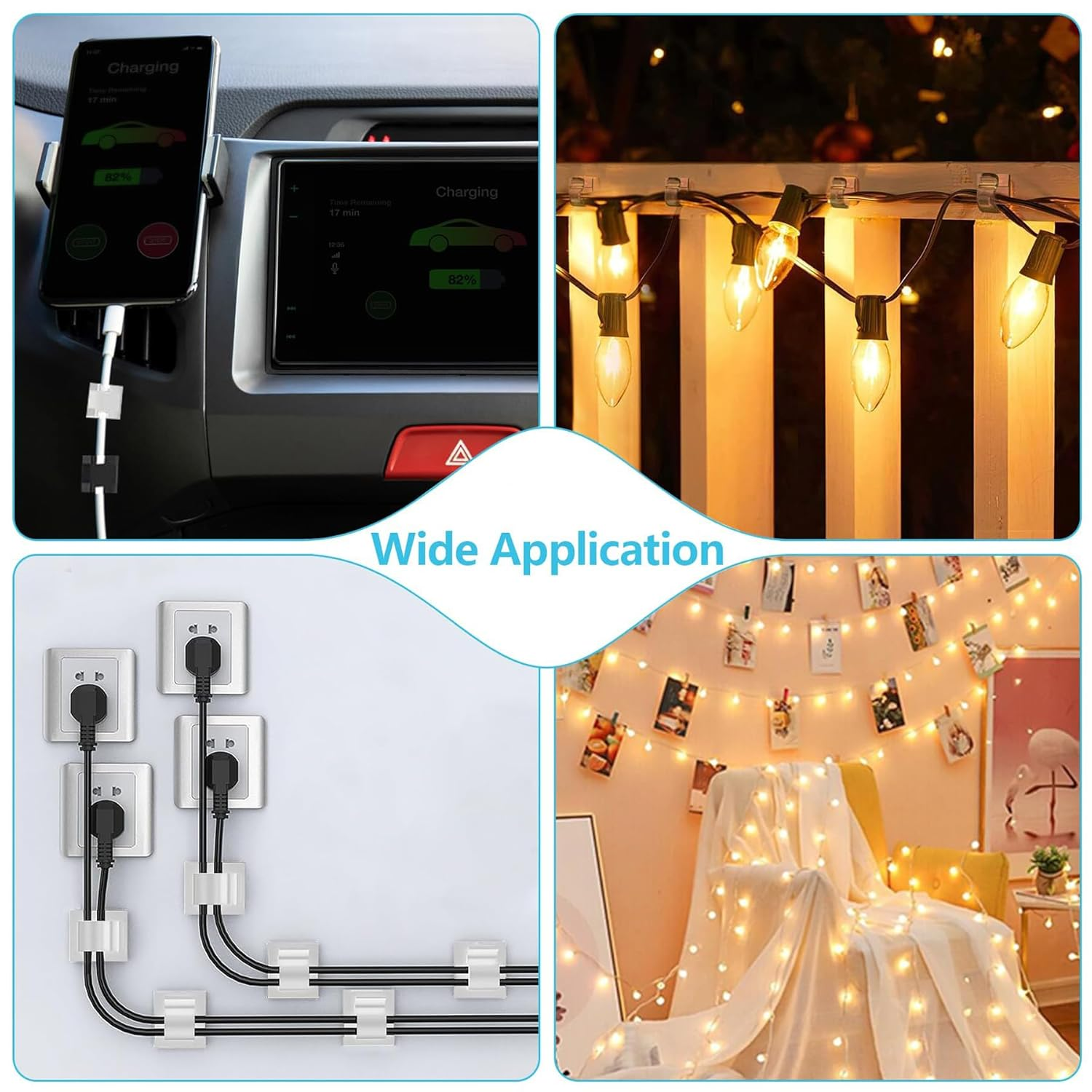 100PCS Adhesive Cable Clips, Wire Organizer Cord Management, Cable Staples Outdoor Strong Cord Clips for Wall, Desk, Christmas Lights, String Lights, TV PC Ethernet Cable, Black Small image number 5